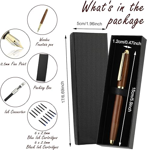 Miniatura 3 de TIESOME Juego de pluma estilográfica de madera de latón, pluma estilográfica de madera de lujo vintage de 0.020 in con 12 cartuchos de tinta de