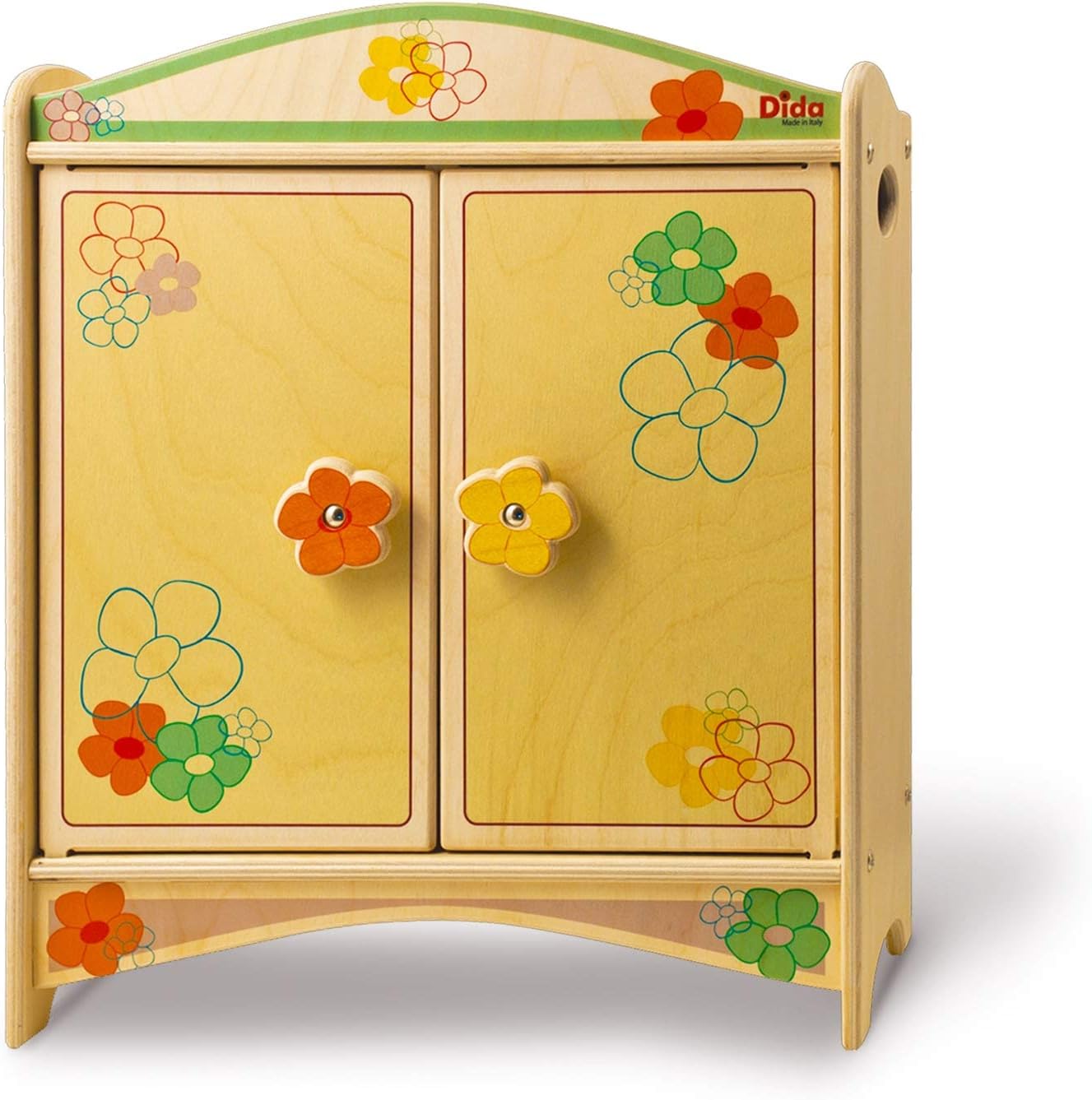 DidaWooden 'Fiore' Wardrobe Perfect for Small Dolls, Spacious and Versatile Clothes Wardrobe with Elegant and Safe Design, Ideal for Roleplay and Children's Bedroom Furniture