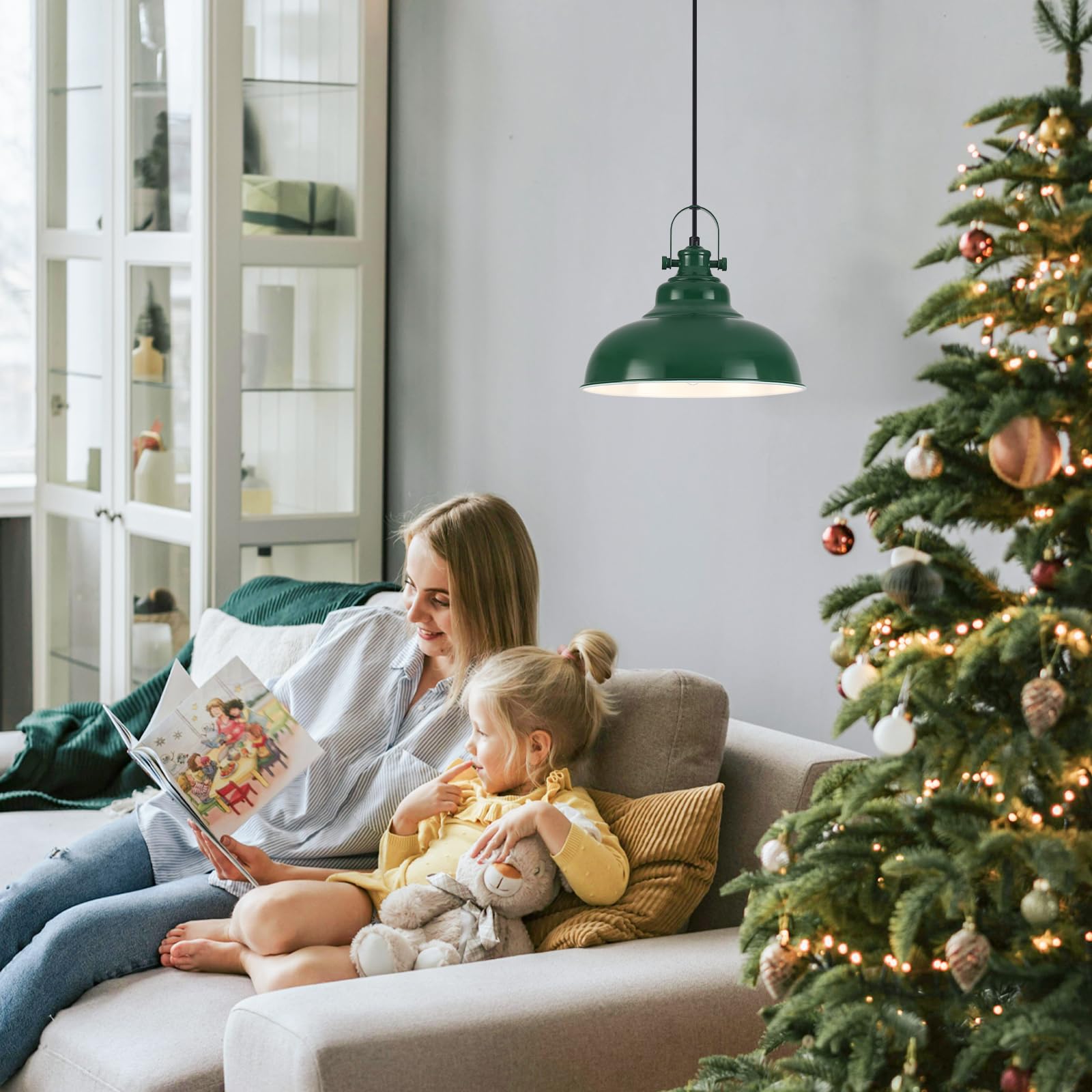 Zielone lampy wiszące na wyspę kuchenną, 2-pak lampa wisząca do domu wiejskiego (29 cm szerokości), wyspa wisząca lampa do kuchni, restauracji, kawiarni