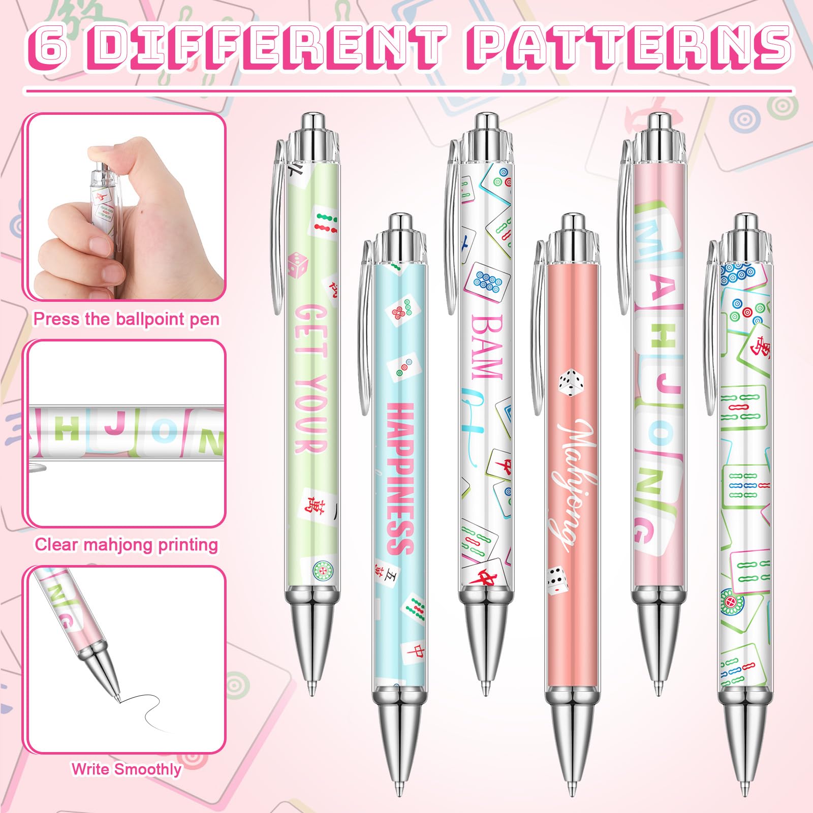 Resurhang Lot de 24 pièces/12 ensembles de cadeaux pour amoureux de Mahjong comprenant 12 carnets à spirale et 12 stylos à bille rétractables – Cadeaux amusants pour Mahjong – Cadeaux amusants pour