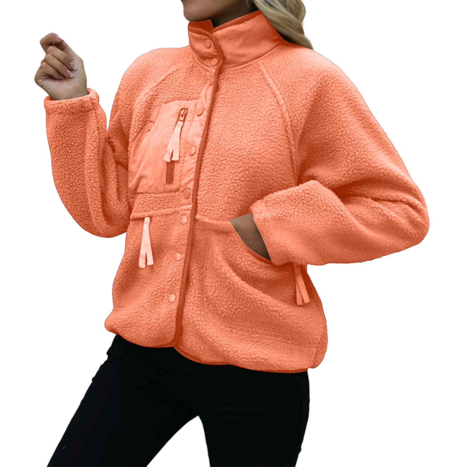 Générique Veste Polaire Femme Hiver Épais Manteau Teddy Boutons Chic Blouson Sherpa Chaude avec Poches Col Revers Manches Longues Outwear Épais Anti-Froid Douillet