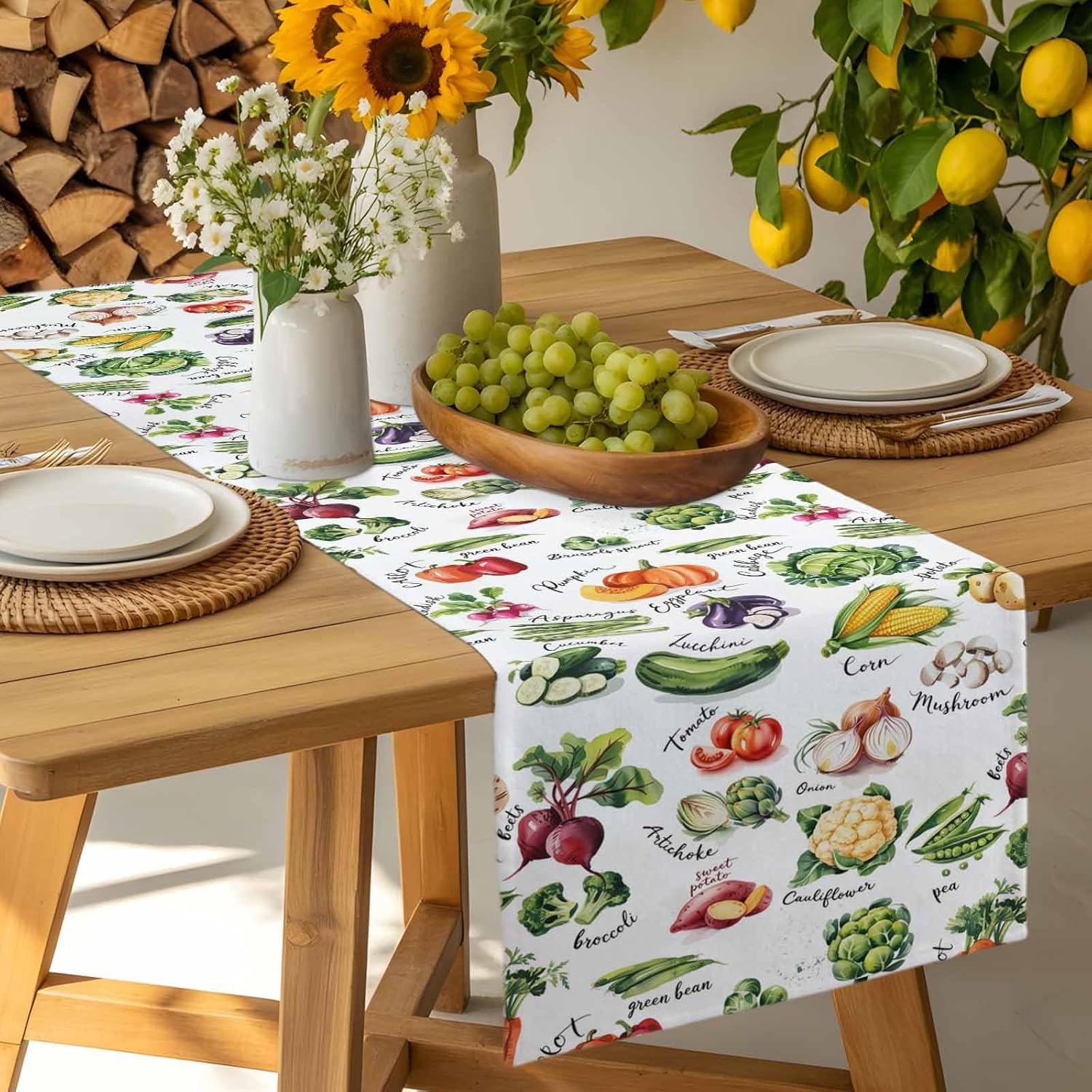 Table Runner Vegetables Table Runners Dresser Scarves Carrot Pepper Onion Garlic Food Table Decor Seasonal Kitchen Dining Table Decoration for Home Holiday Party Decor 13x120 Inch
