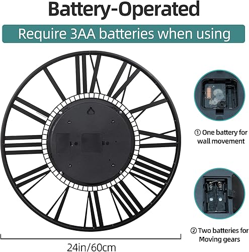 Miniatura 3 de Moving Gear - Reloj de pared grande de 24 pulgadas  23.6 in, cobre, relojes de pared decorativos para sala de estar, decoración única de estilo