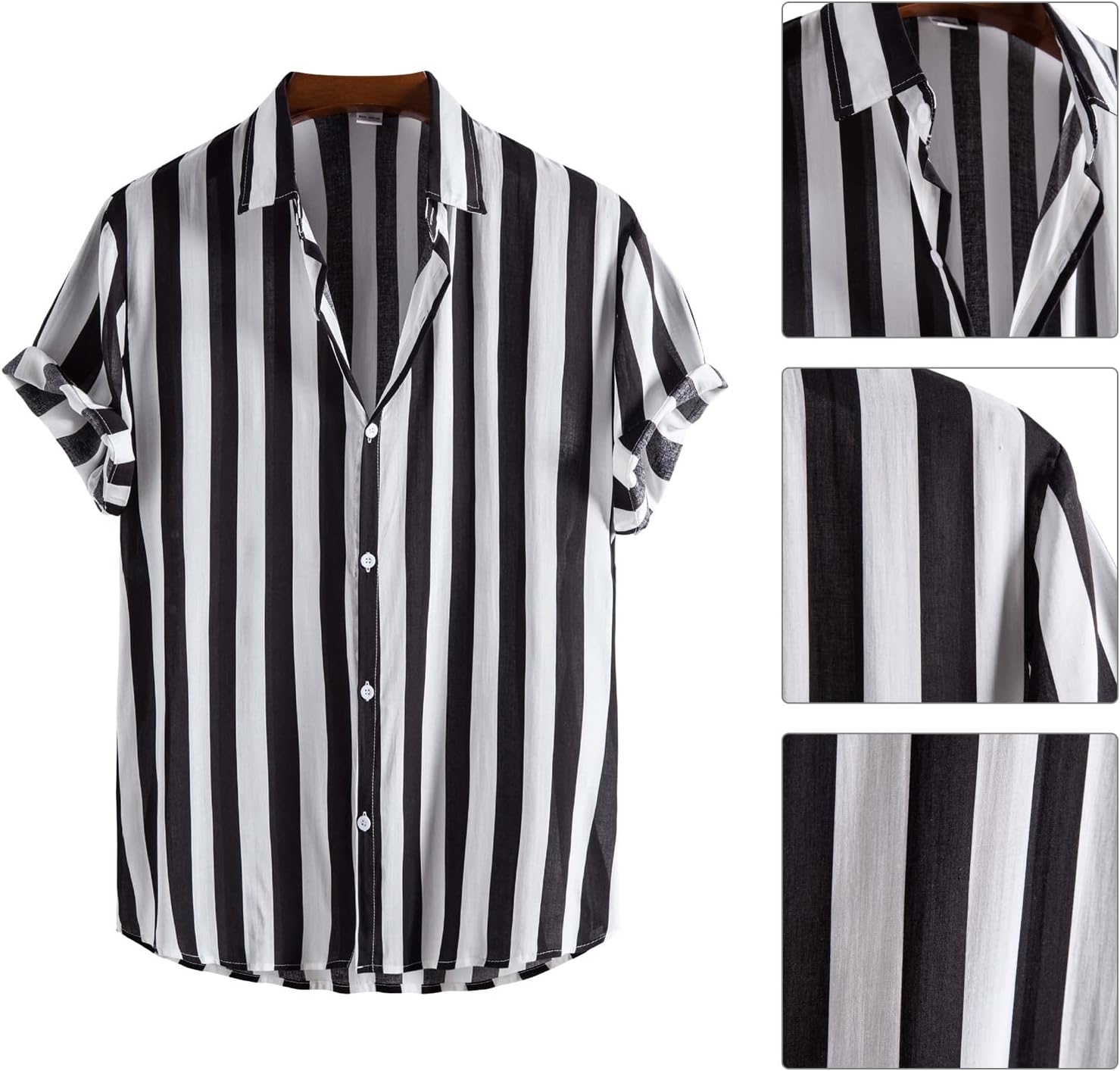 OLEMEK Men's Casual Shirts Short Sleeve Button Down Shirt Summer Beach Hawaiian Striped Shirt - Image 5