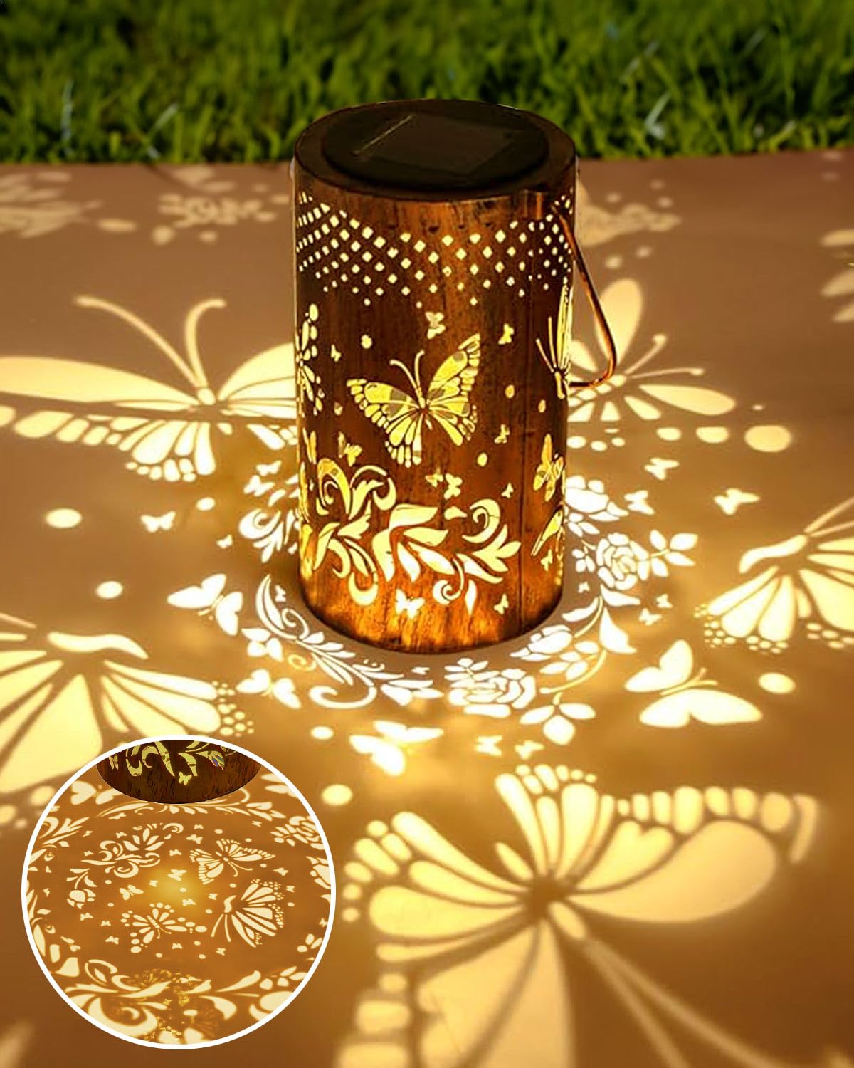 Solar Lantern Outdoor Garden, Birthday Gifts for Women Mum Wife Grandma, 2026 Newest Design Butterfly & Rose Garden Light, IP65 Waterproof, 800mAh Battery, Auto On & Off for Patio Yard Lawn Decorative