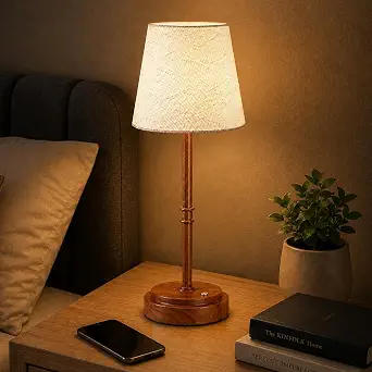 Rechargeable Cordless Table Lamp, Battery Operated Bedside Lamp, Wood Grain