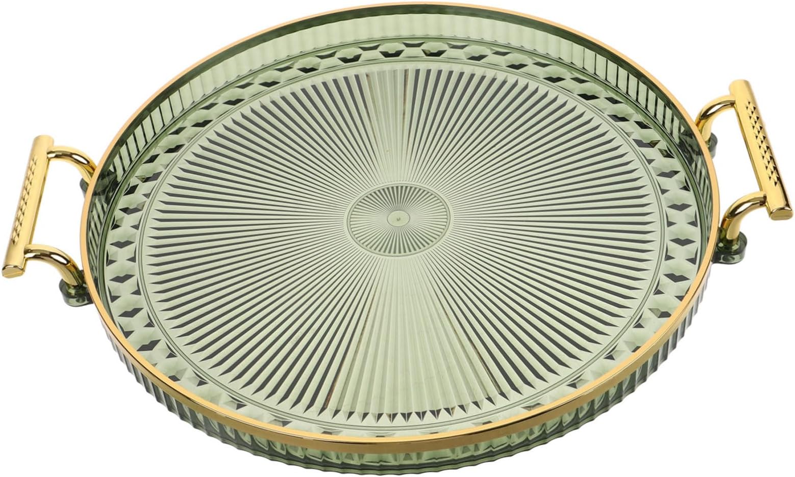 Tea Tray Fruit Serving Platter with Drainage, Small Green Circular Single-layer Resin Vanity Tray for Living Room Tea Cups and Water Glasses
