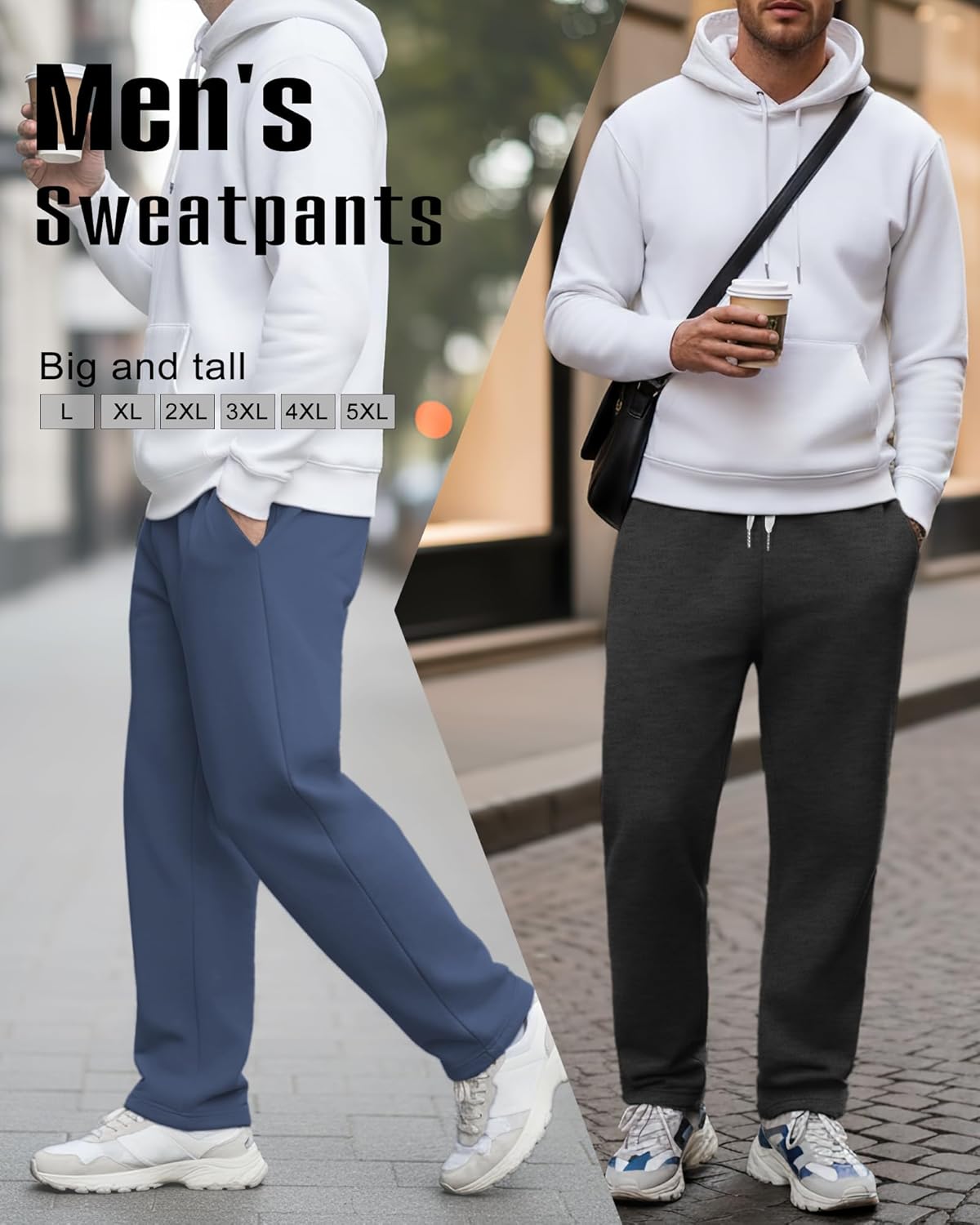 3 Pack Men's Big and Tall Baggy Sweatpants Wide Leg Drawstring Loose Athletic Workout Casual Pants with Pockets - Image 2