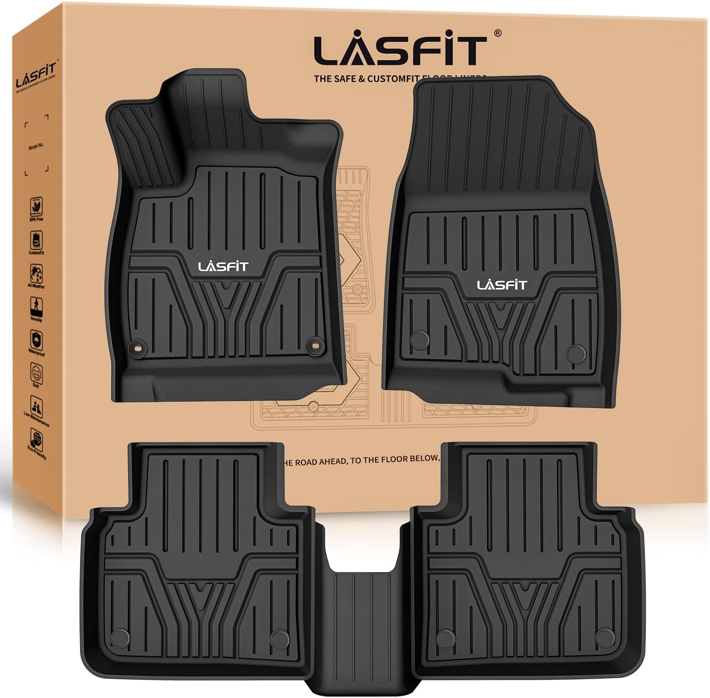 LASFIT Floor Mats Fit for 2018-2022 Honda Accord Sedan (Include Hybrid Models), All Weather TPE Car Liners,1st and 2nd Row Set - Black
