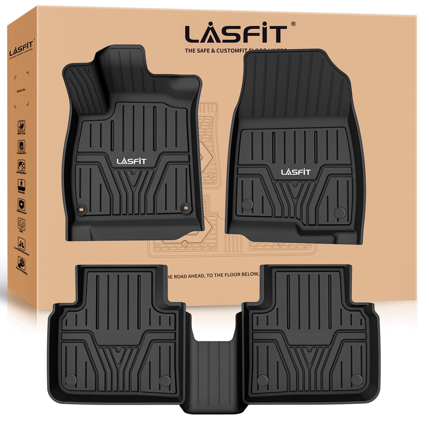 LASFIT Floor Mats for 10th Gen Honda Accord 2022 2021 2020 2019 2018 Sedan (Gasoline & Hybrid), All Weather TPE Custom Fit Anti-Slip Full Coverage Floor Liners,1st & 2nd Row, Black