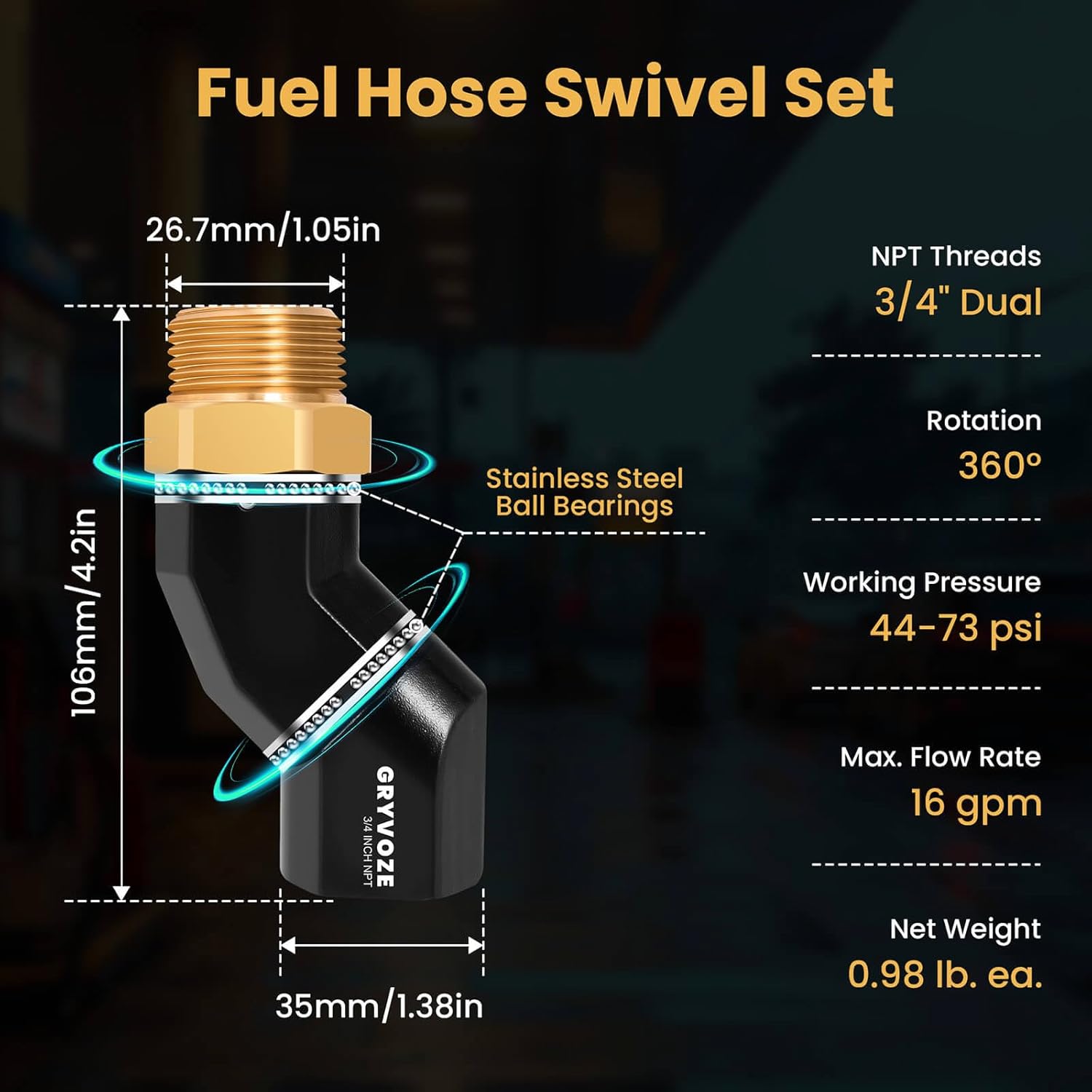 10PCS 3/4" Fuel Hose Swivel NPT Connector, Fuel Swivel for Fuel Nozzle and 3/4 Inch Fuel Hoses, 360° Rotating Connector for Fuel Transfer Water Diesel Gasoline