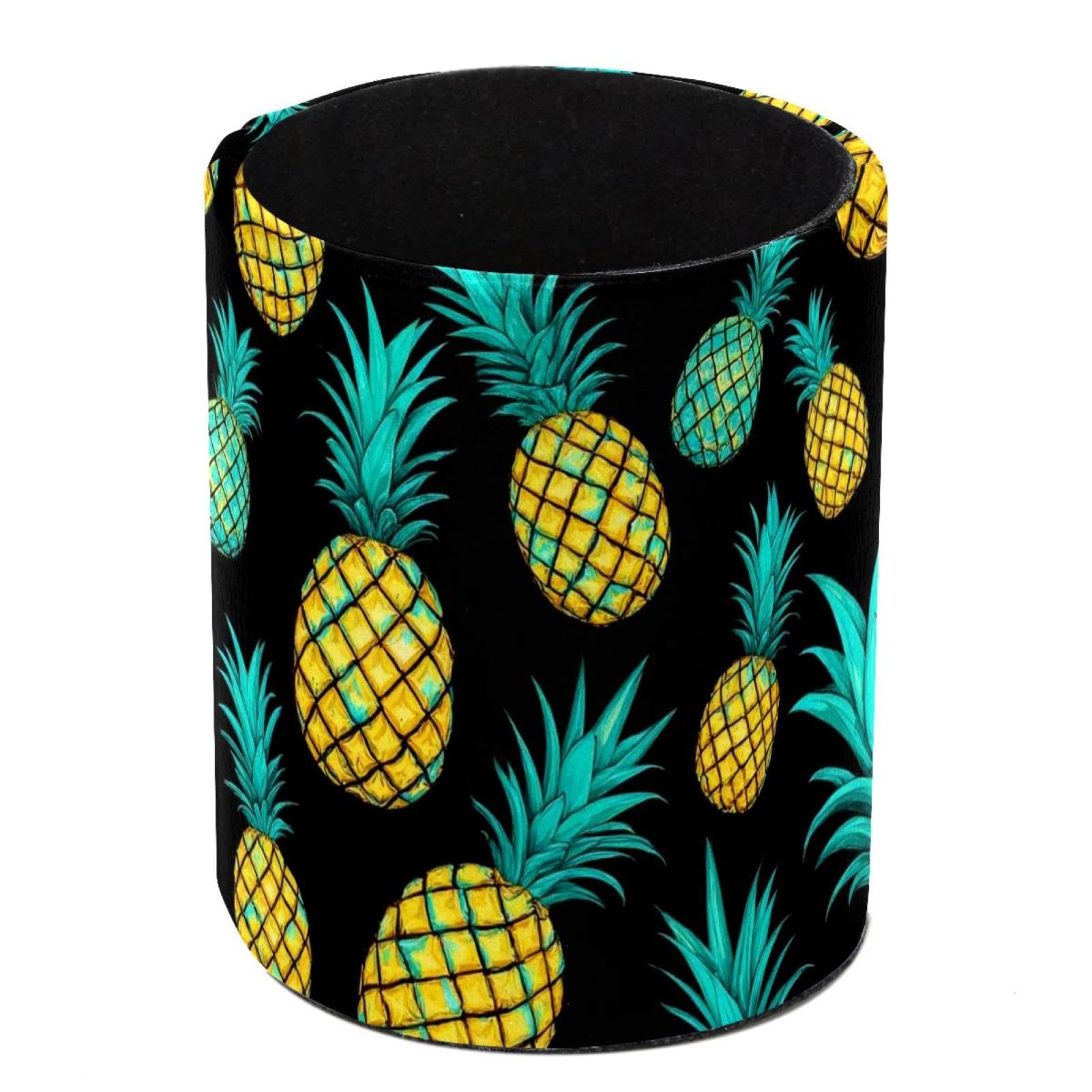 HEOEH Pineapple Pen Holder for Desk, PU Leather Pencil Holder Pen Cup Marker Holder Makeup Brush Holders, Desk Accessories & Workspace Organizers for Home, Office