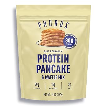 Protein Pancake Mix & Protein Waffle Mix by Phoros Nutrition, 30g of Protein, Low Carb, High Protein, Keto-Friendly, Whey Protein, Whole Grain Oats, Whole Wheat Pancakes, Just Add Water Buttermilk