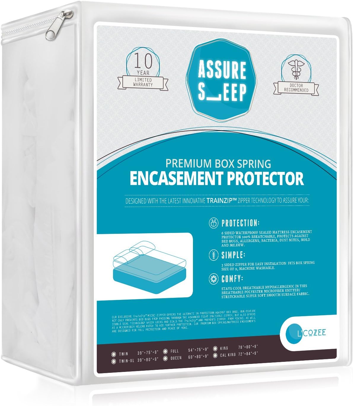 L' COZEE Assure Sleep Premium Box Spring Encasement Cover, Waterproof Protector
