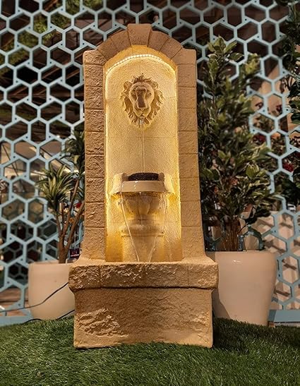 Holiness Craft Mini Lion Water Fountain for Home Decor | Indoor Tabletop Office | Lawn Balcony | Gift Gifting with LED Lights Water Pump | Lion Water Fountain
