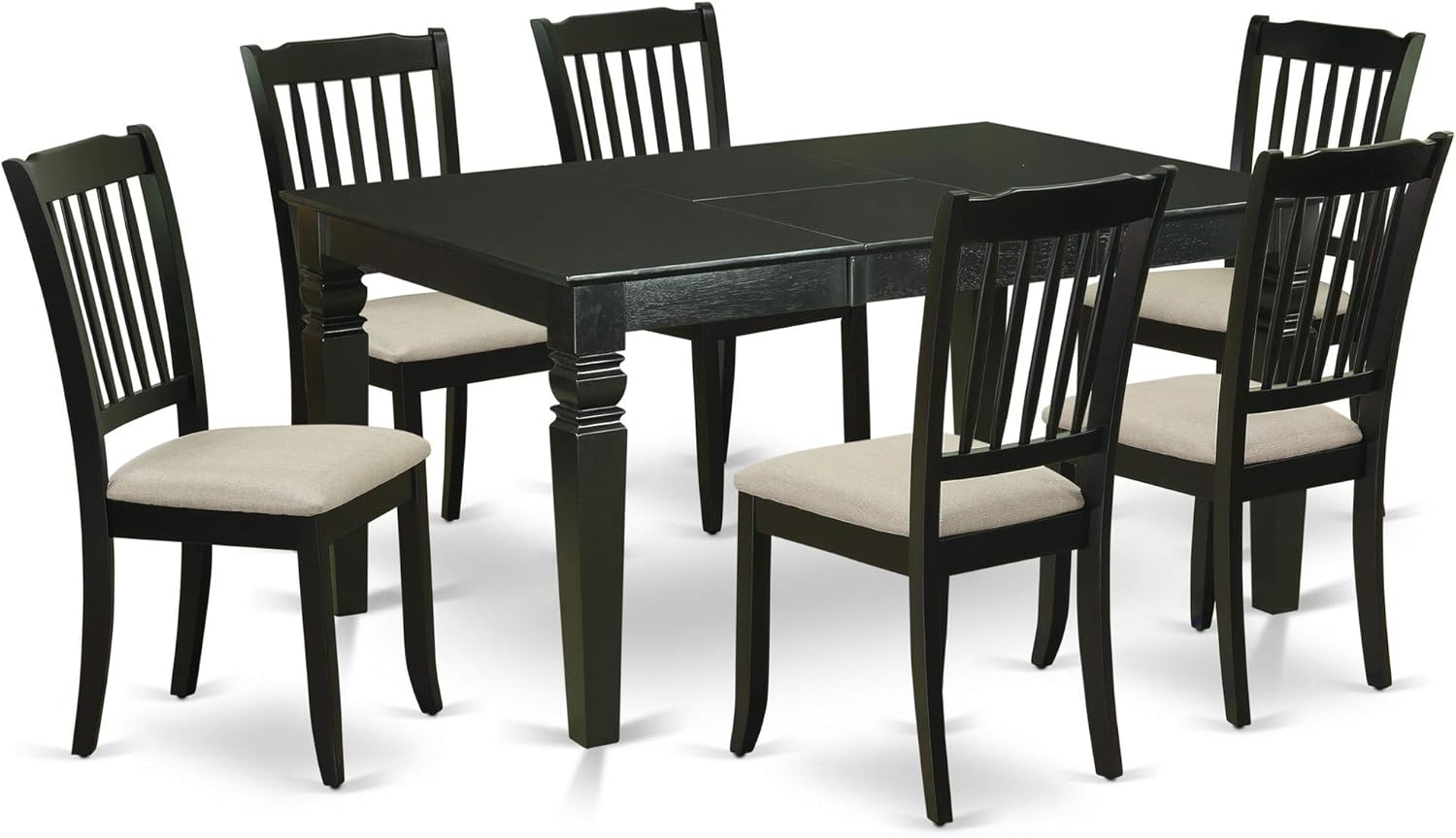 7Pc Dinette Set Includes a Rectangular Kitchen Table with Butterfly Leaf and Six Vertical Slatted Microfiber Seat Dining Chairs, Black Finish : Everything Else