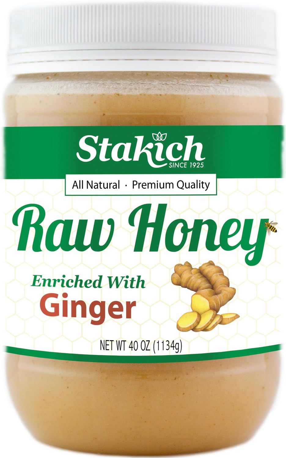 Ginger Enriched Raw Honey - Pure, Unprocessed (40 Ounce)