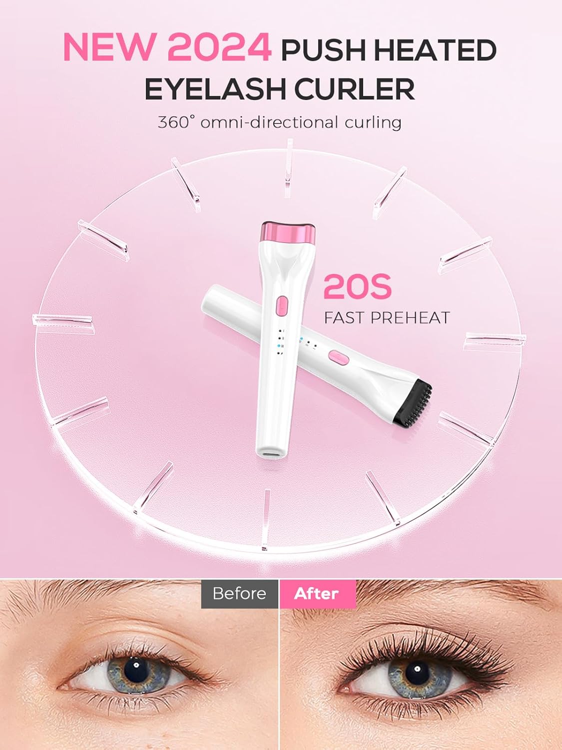 Heated Lash Curler Wand, New 5D Push Electric Eyelash Curler Comb Rechargeable & Portable with 3 Heat Modes 20s Fast Heat Up & 5 Mins Auto-0ff Heat-Safe for Professional Lasting Eyelashes Results - Image 2