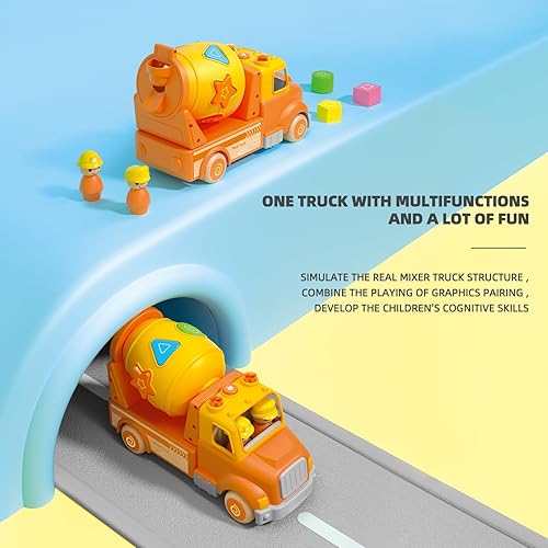 Miniatura 4 de Juguetes de construcción para niños, camión mezclador de cemento con sonido y luz, clasificador de formas, vehículo preescolar para niños de 18
