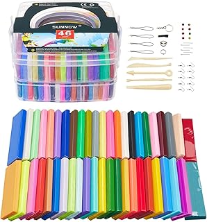 Polymer Clay-SUNNOW 46 Colours Modelling Clay Blocks DIY Craft Clay Kit Soft and Nontoxic Oven Bake with Clay Tools and Accessories Best Gifts for Kids, Bright Colour