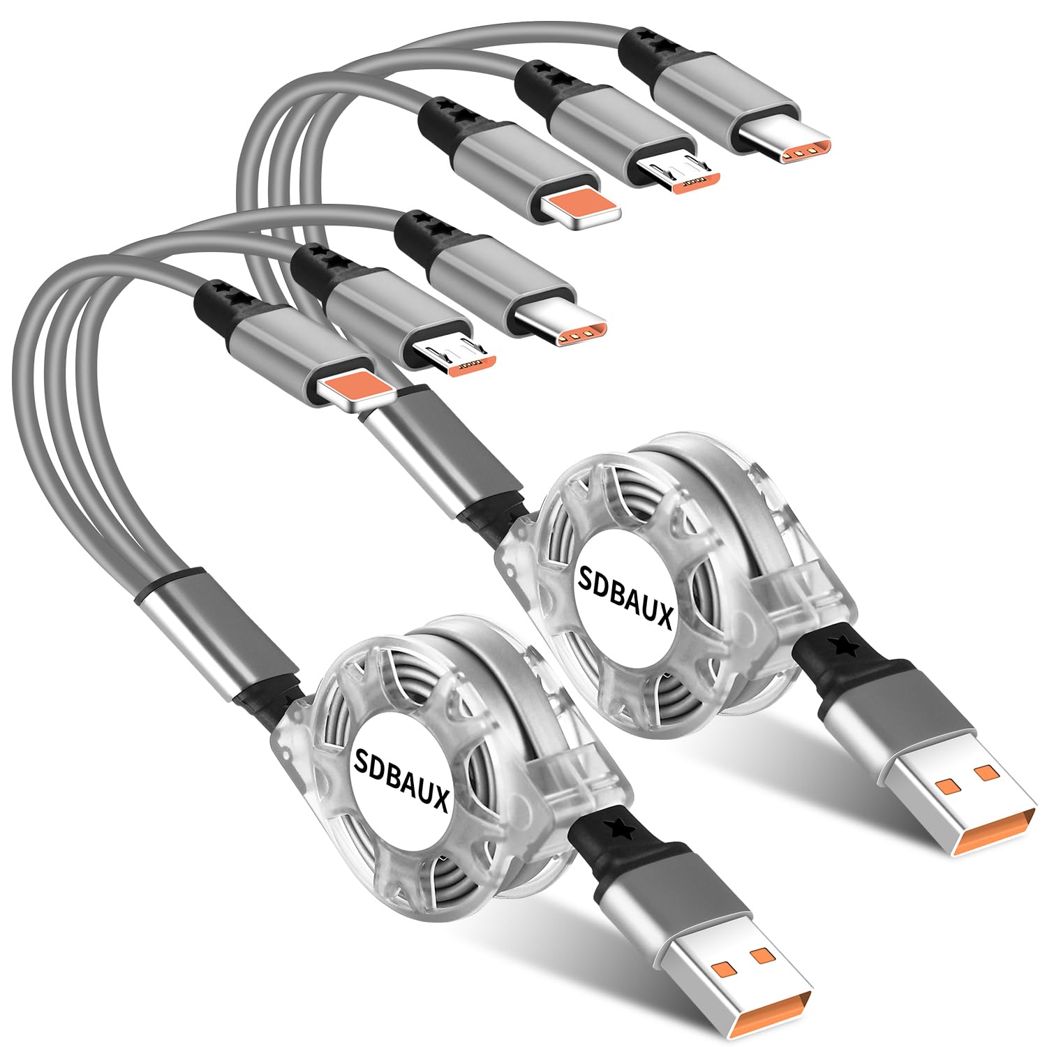 SDBAUX Multi Charger Cable, [3A/1M/2-Pack] Universal 3 in 1 USB Retractable C...