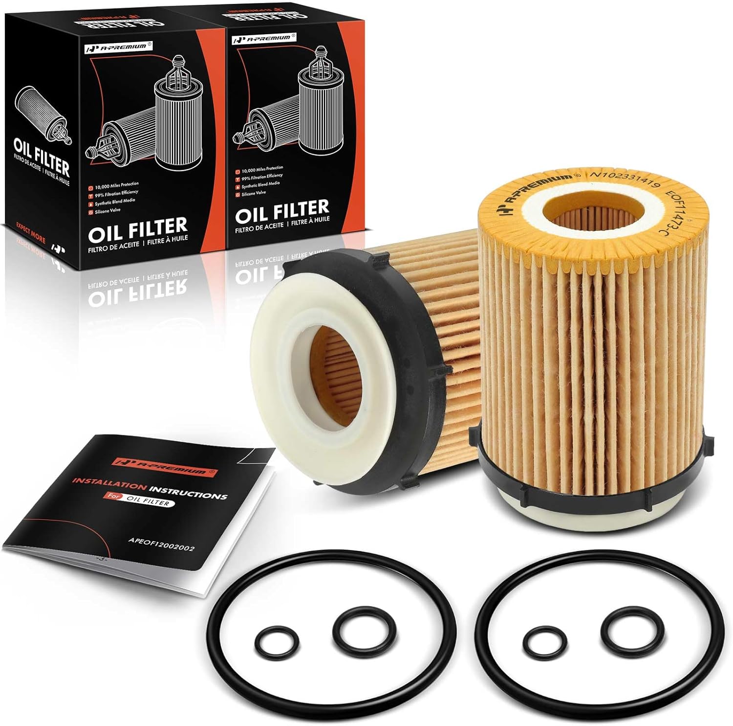 A-Premium 2-PC 10K Miles Protection Oil Filter Compatible with Mercedes-Benz C300, C350e, E300, E350, Sprinter 1500, Sprinter 2500, GLA250, GLB250, GLC300, GLC350e, GLE350 & Infiniti & Freightliner