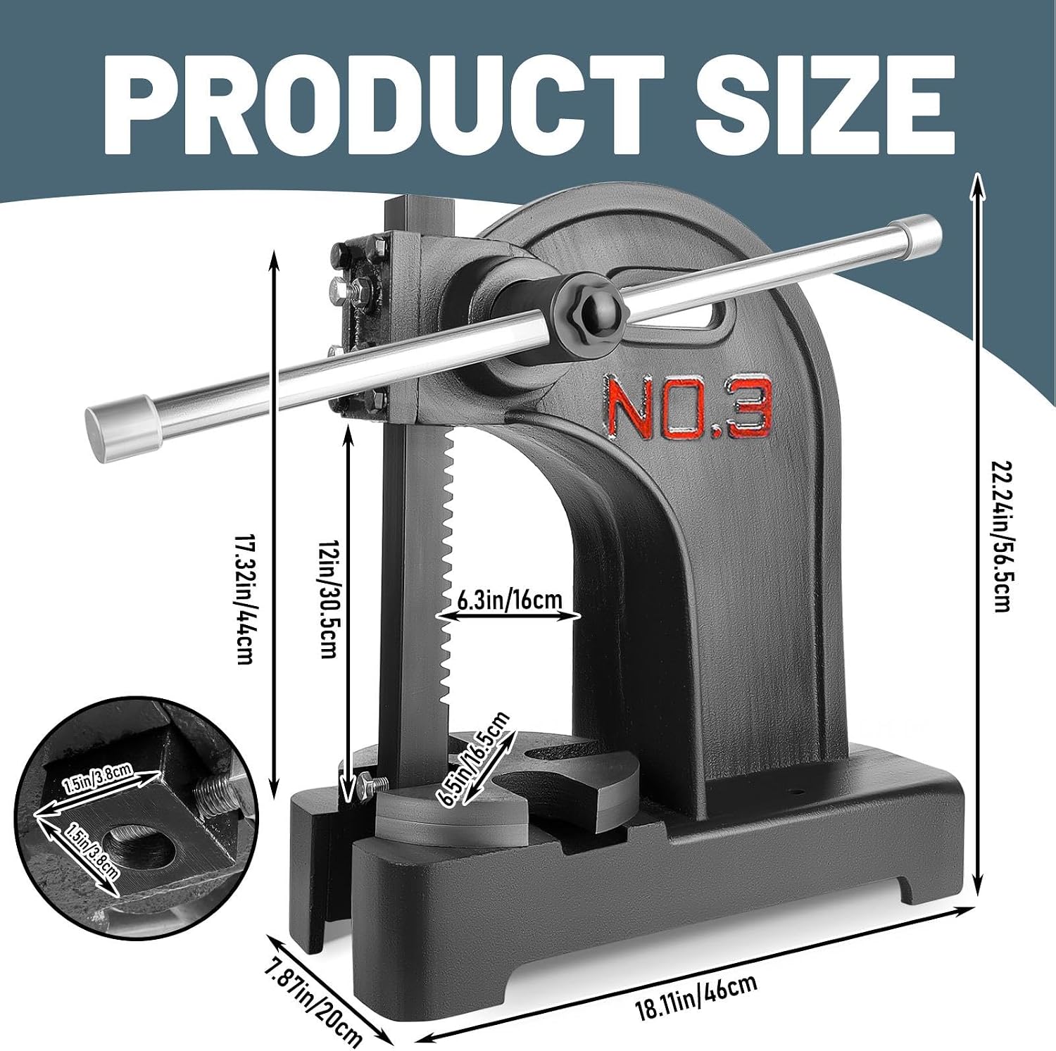 Manual Arbor Press 3 Ton with Hand Wheel, Heavy duty Cast Iron Presses with 17.32" Maximum Height, Desktop Press Tool for Stamping, Bending, Stretching, Forming, Black