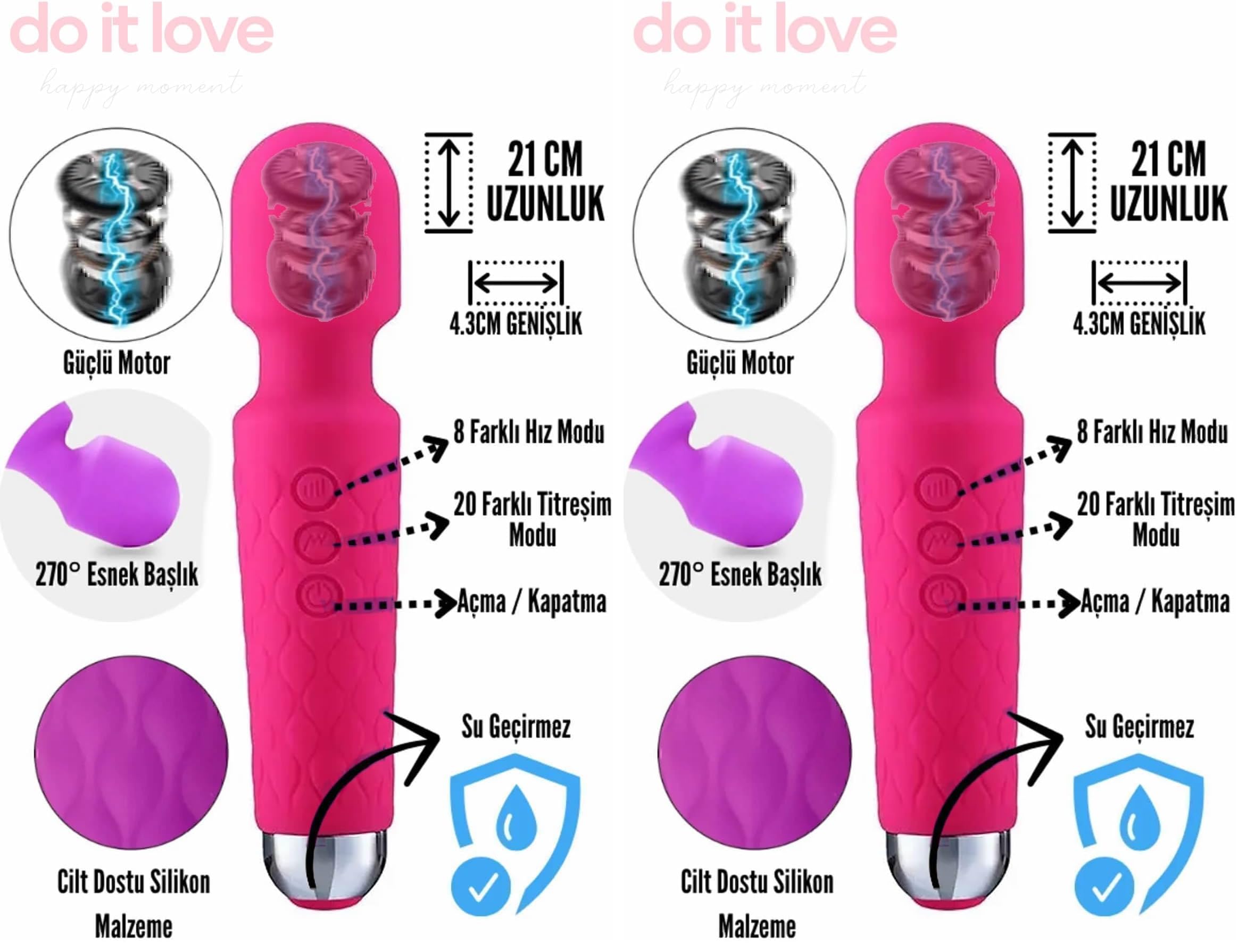 Do it Love - 20 Mod Vibratör Masaj - Klitoris Simülatörlü - Şarjlı - Pembe (2 paketi)