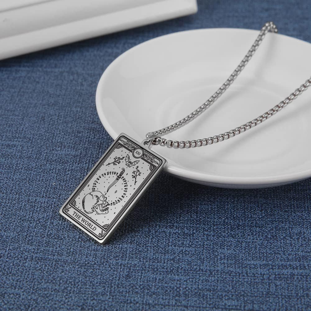 TEAMER Skeleton Tarot Card Necklace Stainless Steel Amulet Marigold Tarot Card Major Arcana Necklaces for Women Men - Image 5