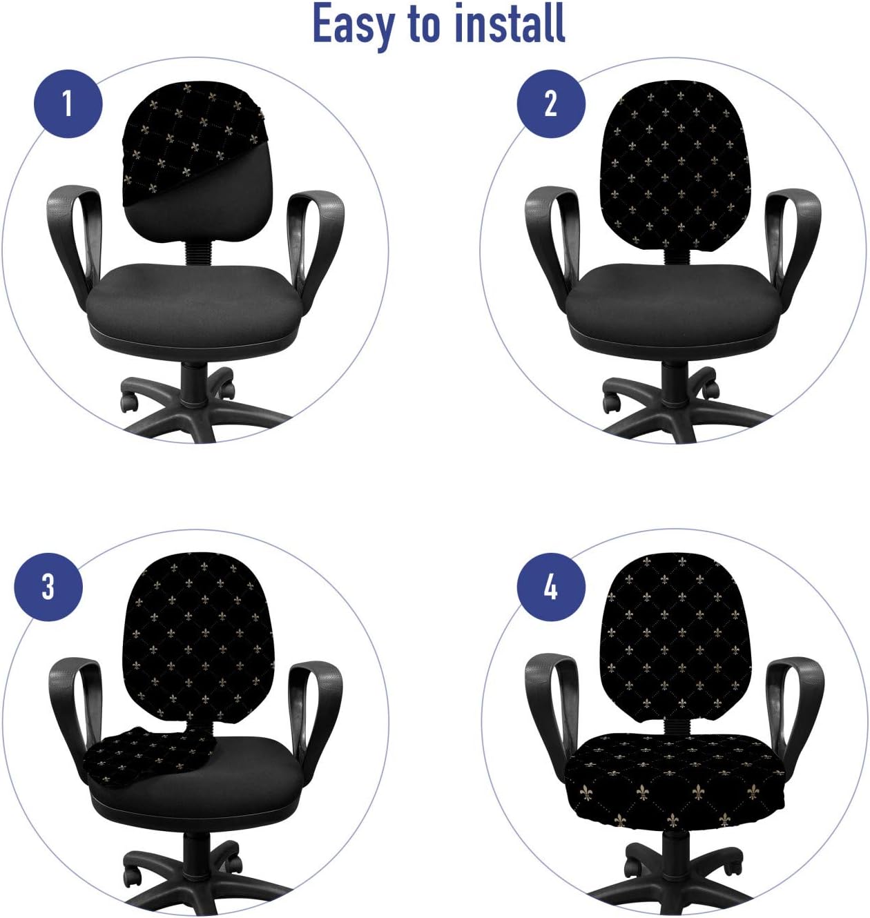 Ambesonne Fleur De Lis Office Chair Slipcover, Victorian Fashion with Lily Flower European Historical Baroque, Protective Stretch Decorative Fabric Cover, Charcoal Grey and Beige