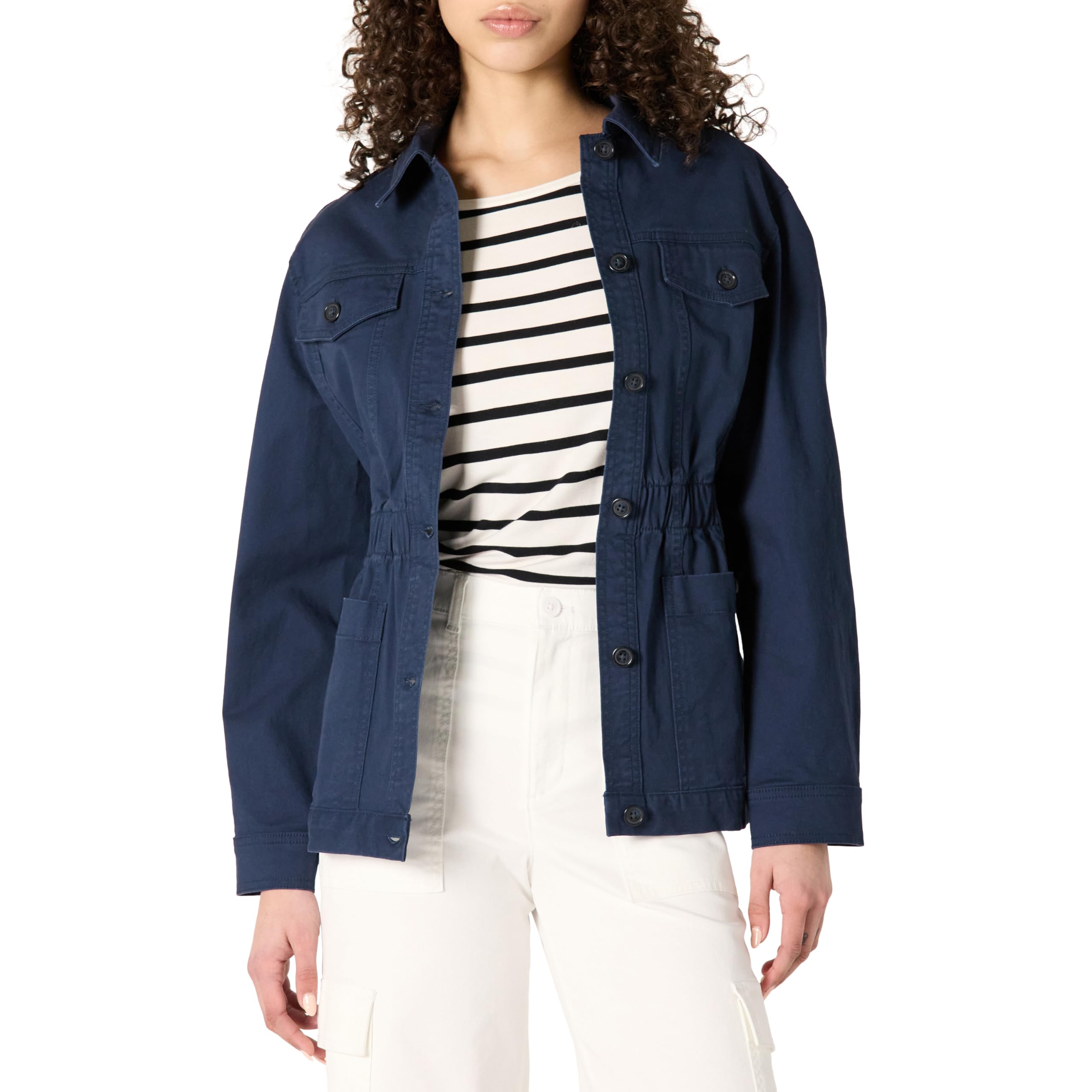 Amazon Essentials Women's Relaxed-Fit Midweight Cotton Twill Jacket L Navy