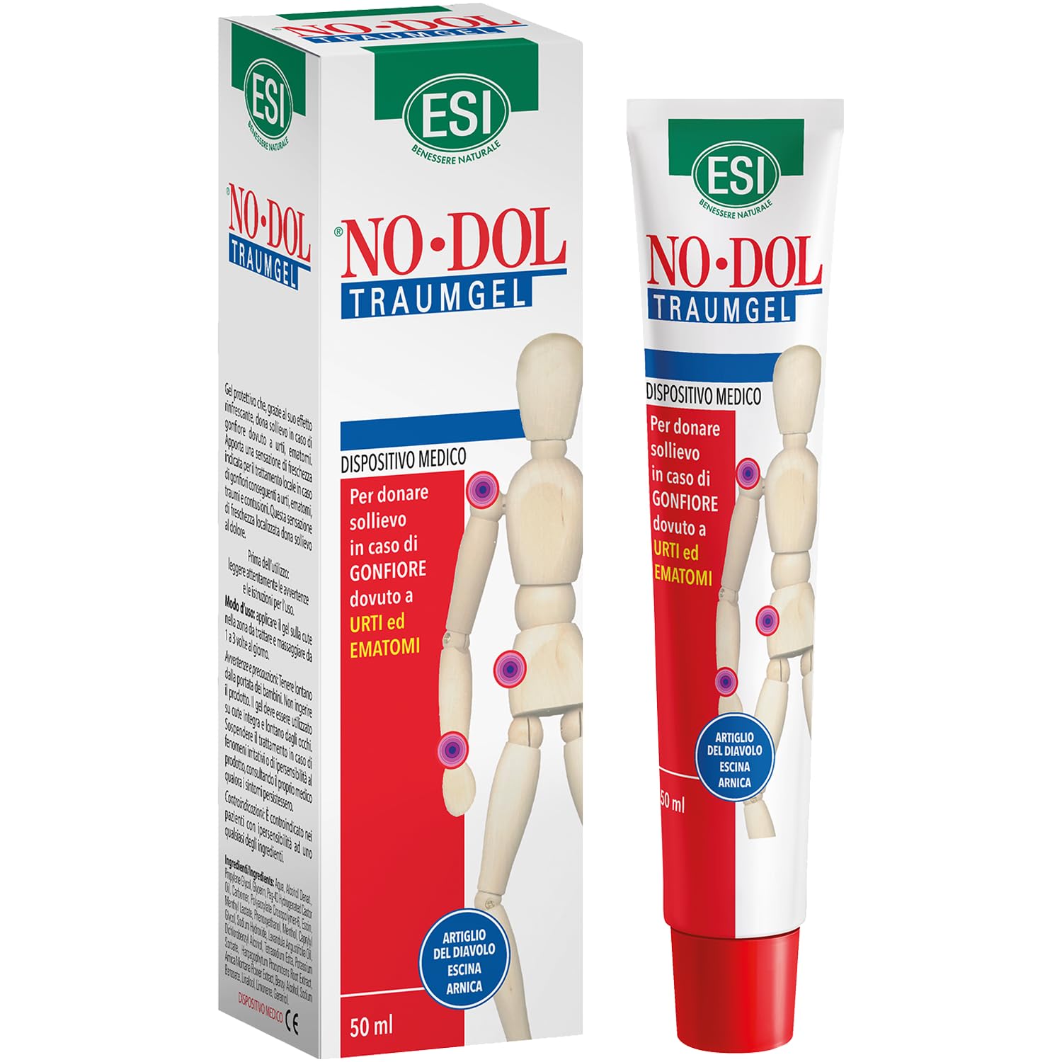 ESI - No-​Dol Traumgel, Gel a Base di Artiglio del Diavolo e Arnica, Allevia Gonfiori Causati da Urti, Ematomi, Traumi e Contusioni, Senza Coloranti e Parabeni, 50 ml