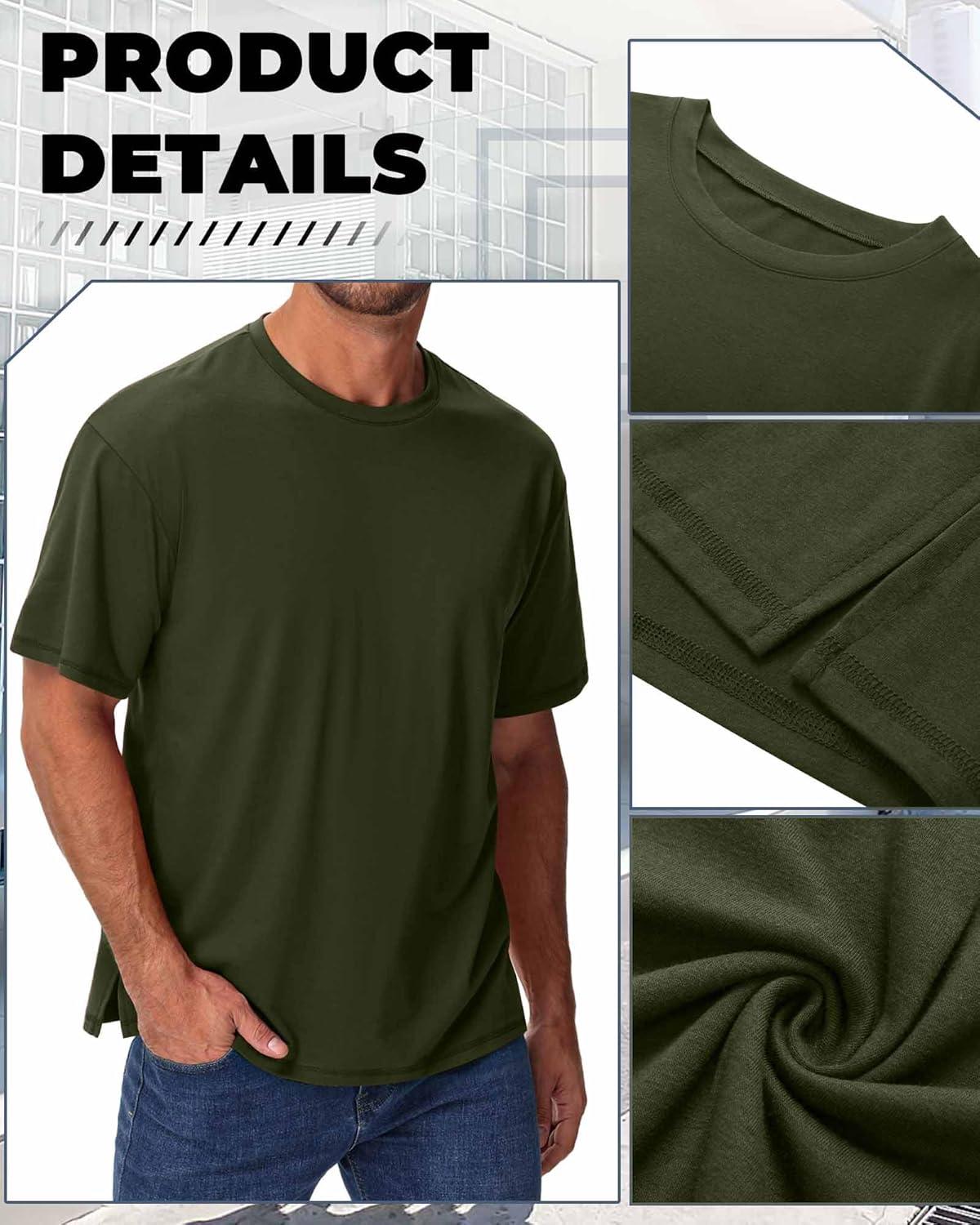 3 Pack Men's Big and Tall T-Shirts, Crew Neck Cotton Short Sleeve Tees Summer Side Slits Shirts Casual Basic Tops - Image 5