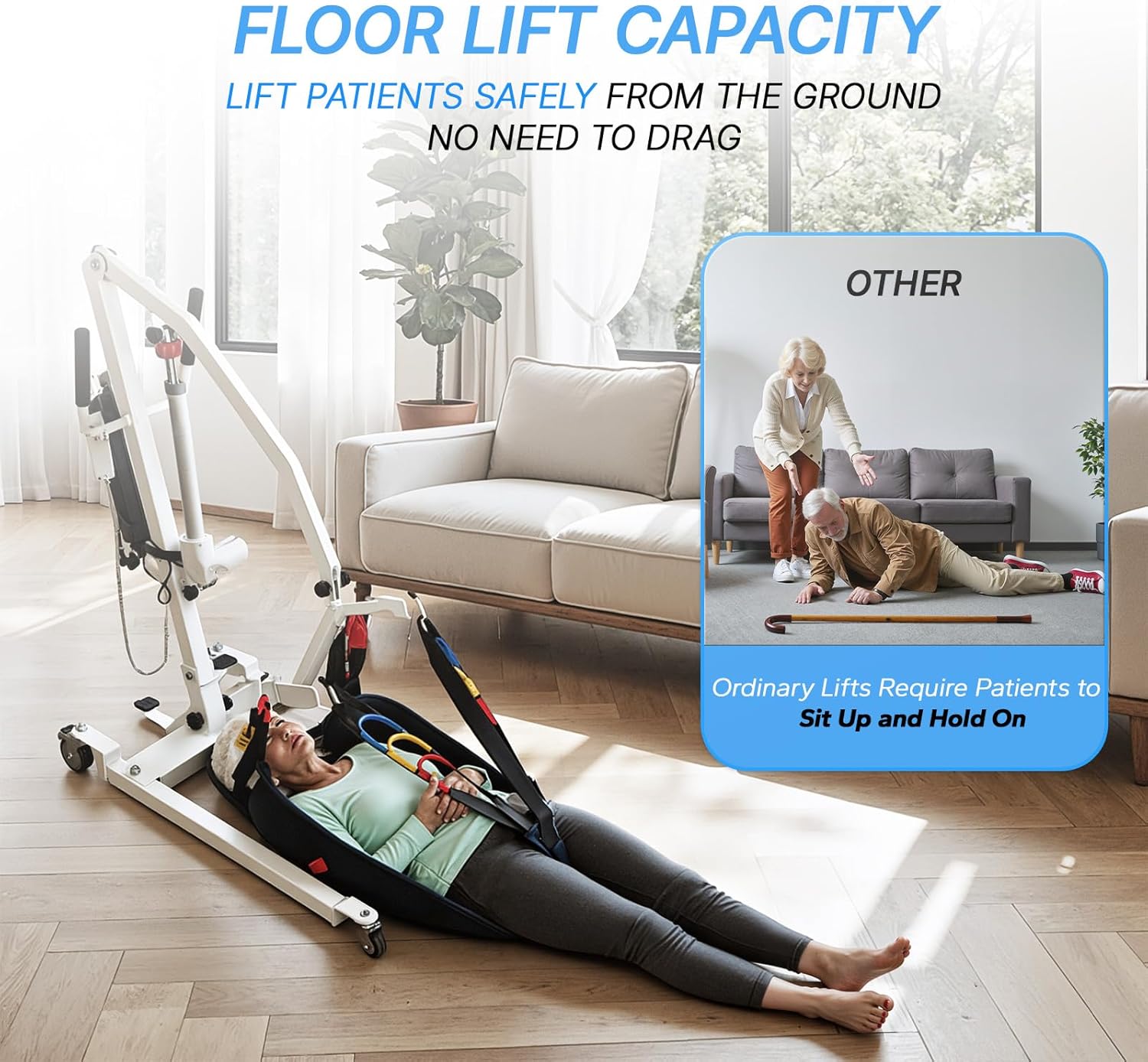 Electric Patient Lift, Foldable Patient Lift for Home Use, Portable Electric Patient Transfer Lift, 500lbs Electric Body Transfer Lift w/Commode Sling, Installation Free,Emergency Stop
