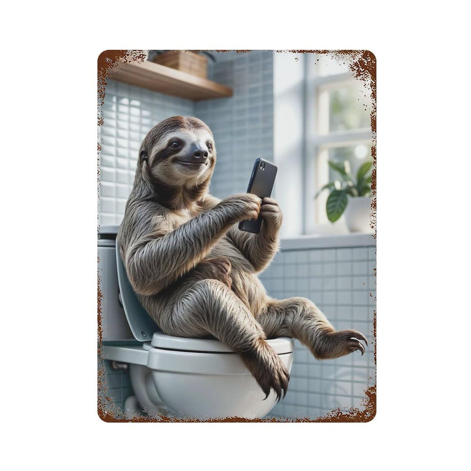 Sloth on Toilet Humor Retro Metal Sign 15.7"x11.8", Ideal for Cafe, Home Bar And Lounge Decor