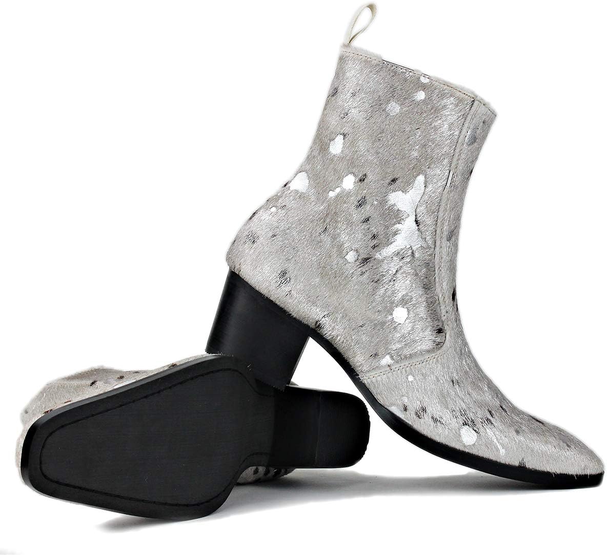 OSSTONE Men Chelsea Ankle Boots Leather Pony Hair Leopard Boot with Side Zipper Heel Boots JY012 - Image 5