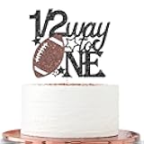 Halawawa Football Half Birthday Cake Topper, 1/2 Way to One Cake Decor, Sports Theme Half/Baby Shower/6 Months Birthday Party Decoration for Baby Boys