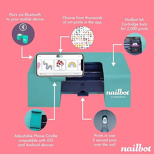 Miniatura 5 de NAILBOT Impresora de uñas inteligente de manicura, portátil, rápida y personalizada, para uñas naturales, pulidas y a presión, compatible con