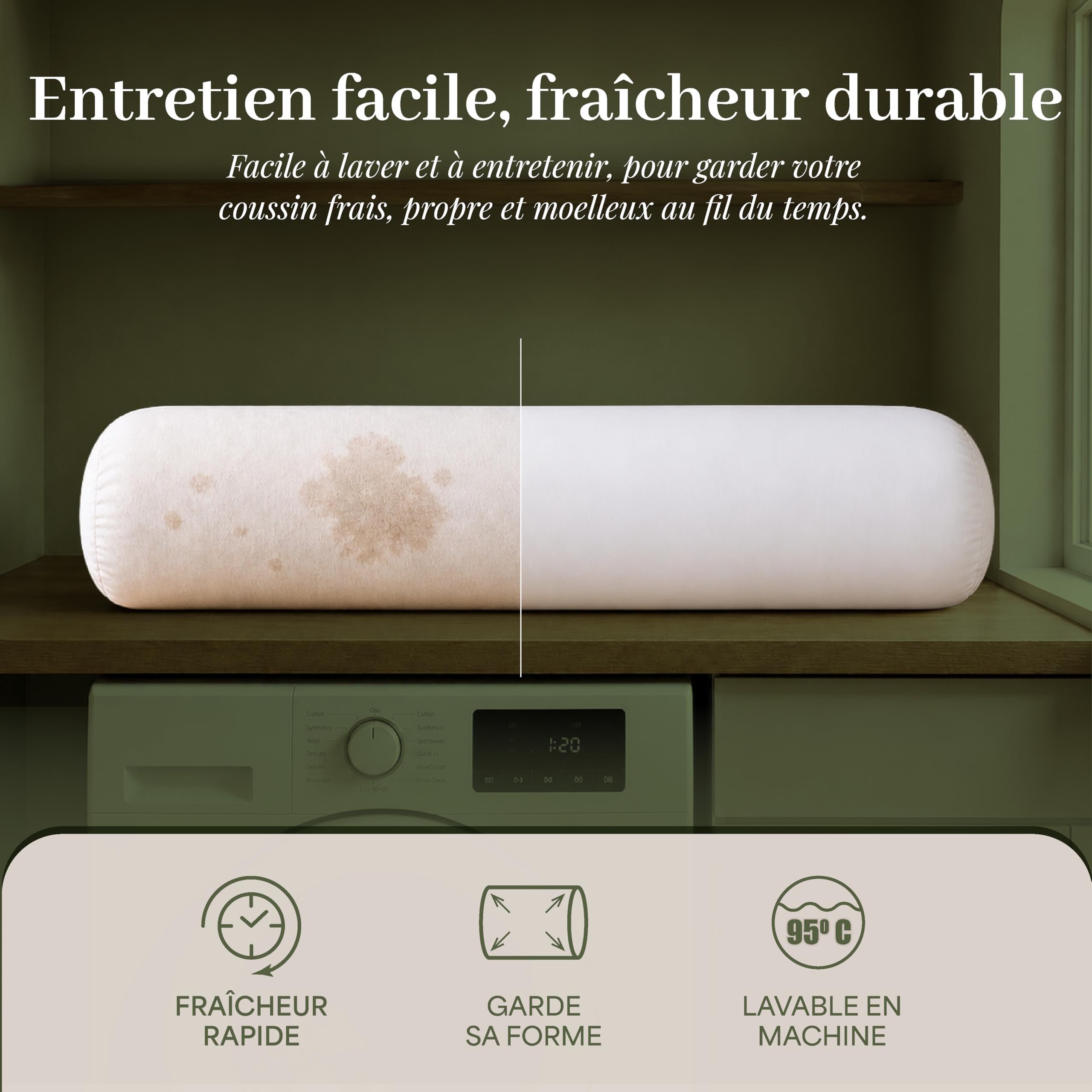 FAM Home Traversin 160 cm 1 pcs - Oreiller Traversin 21 x 160 - Polochon 160 cm pour 2 Personnes Orthopédique Respirant Lavable Fibres Creuses en Polyester Recyclé qualité hôtelière Douce
