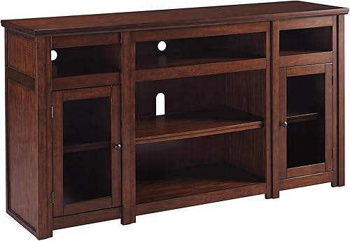 Signature Design by Ashley Harpan Soporte de TV tradicional para televisores de hasta 70 pulgadas, 3 estantes ajustables, 2 gabinetes de