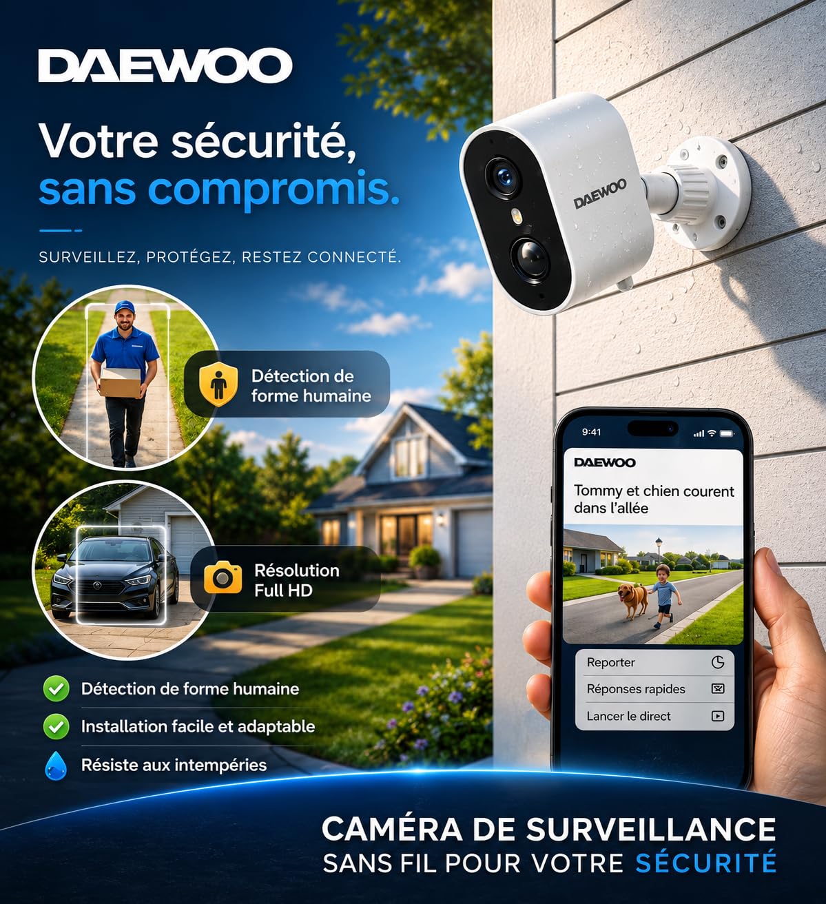 Alarma de casa conectada sin suscripción – Daewoo Security Smart Protect Remote MAX con cámaras HD, Sirena Solar y 8 contactores de Puerta – Compatible con Alexa & Google Home