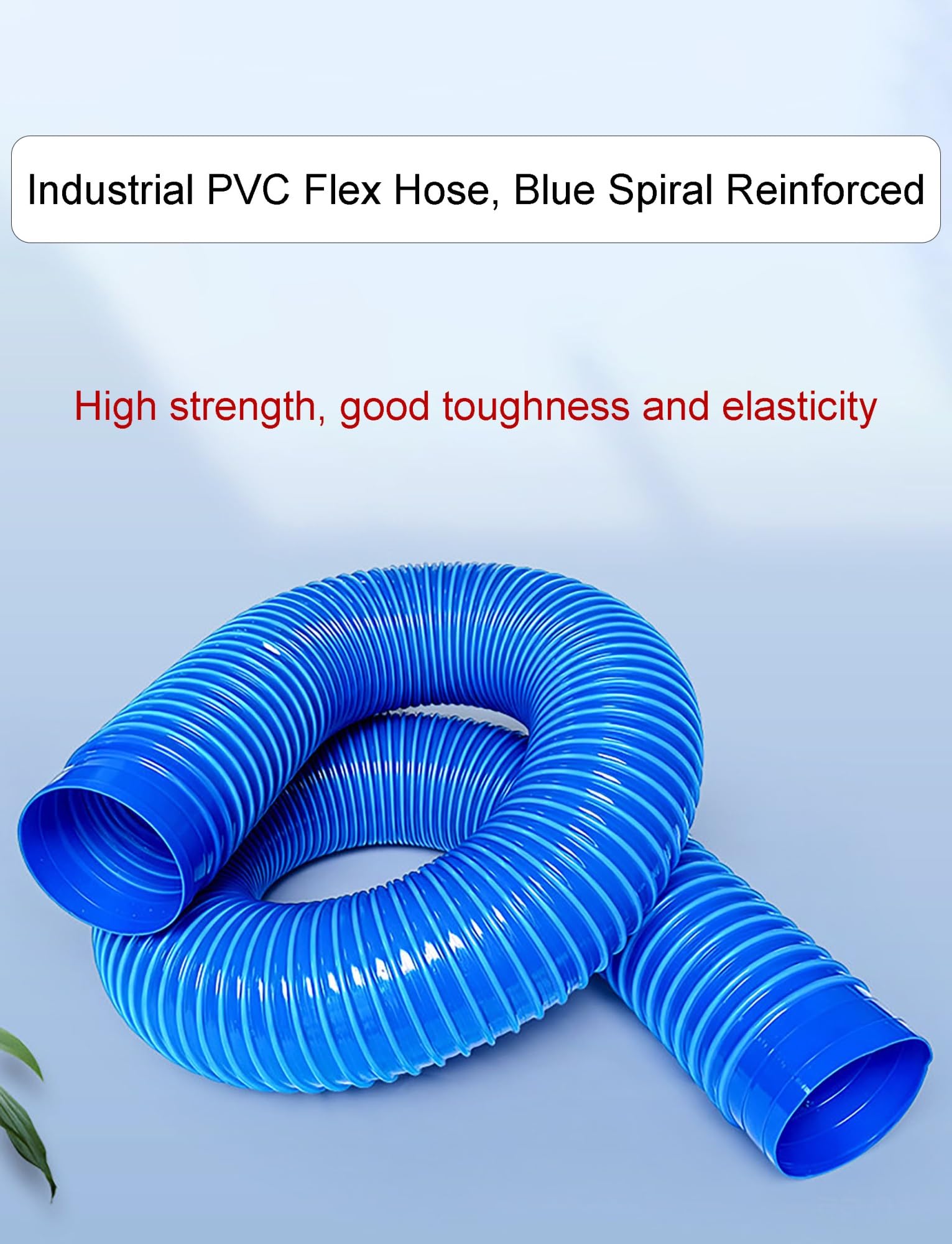 Tubo flex PVC ind. azul, espiral reforzada p/polvo, vent. & drenaje | Manguera PVC Reforzada, -40~80°C, Interior Liso con Acero Revestido, Madera, Drenaje y Residuos(ID 11cm-13.1 ft)