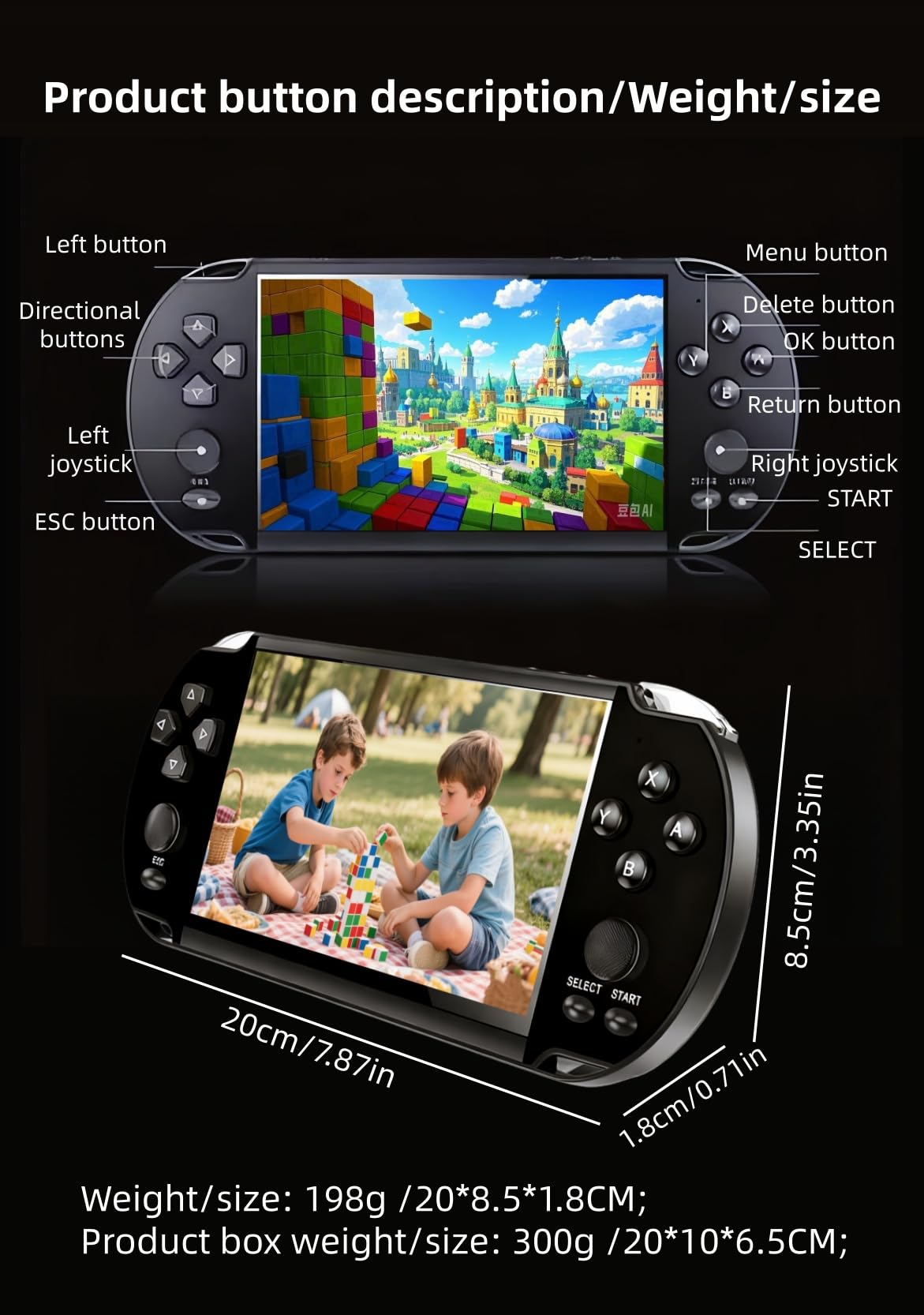 CZT 5.1 Pulgadas Consola de Videojuegos Retro Portátil Juegos Integrados Múltiples Emuladores Video Música Libro Electrónico con Salida de TV Reproductor MP3/4 Regalo de cumpleaños/Navidad