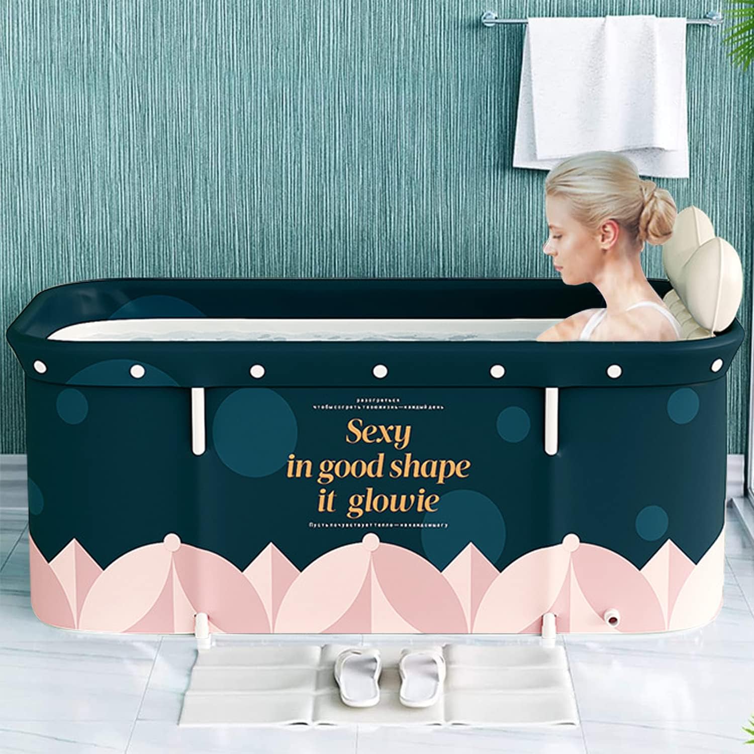 Plastic Portable Foldable Bathtub, Separate Family Bathroom SPA Tub, Soaking Standing Bath Tub for Shower Stall, Efficient maintenance of temperature, Ideal for Hot bath ice bath 47.2x19.7x21.7inch
