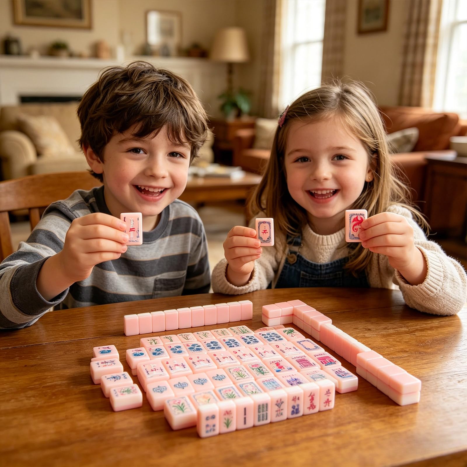 American Mahjong Fliesen Set 160 Fliesen Rosa Acryl Klare Gravur Joker enthalten Reisefreundlich mit Aufbewahrungstasche für Zuhause, Reisen & Spieleabende