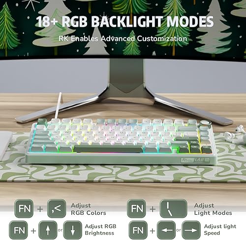 Miniatura 7 de RK ROYAL KLUDGE Teclado mecánico R75 con cable con perilla de volumen, 75% de junta de teclado montada, intercambiable en caliente, sonido cremoso