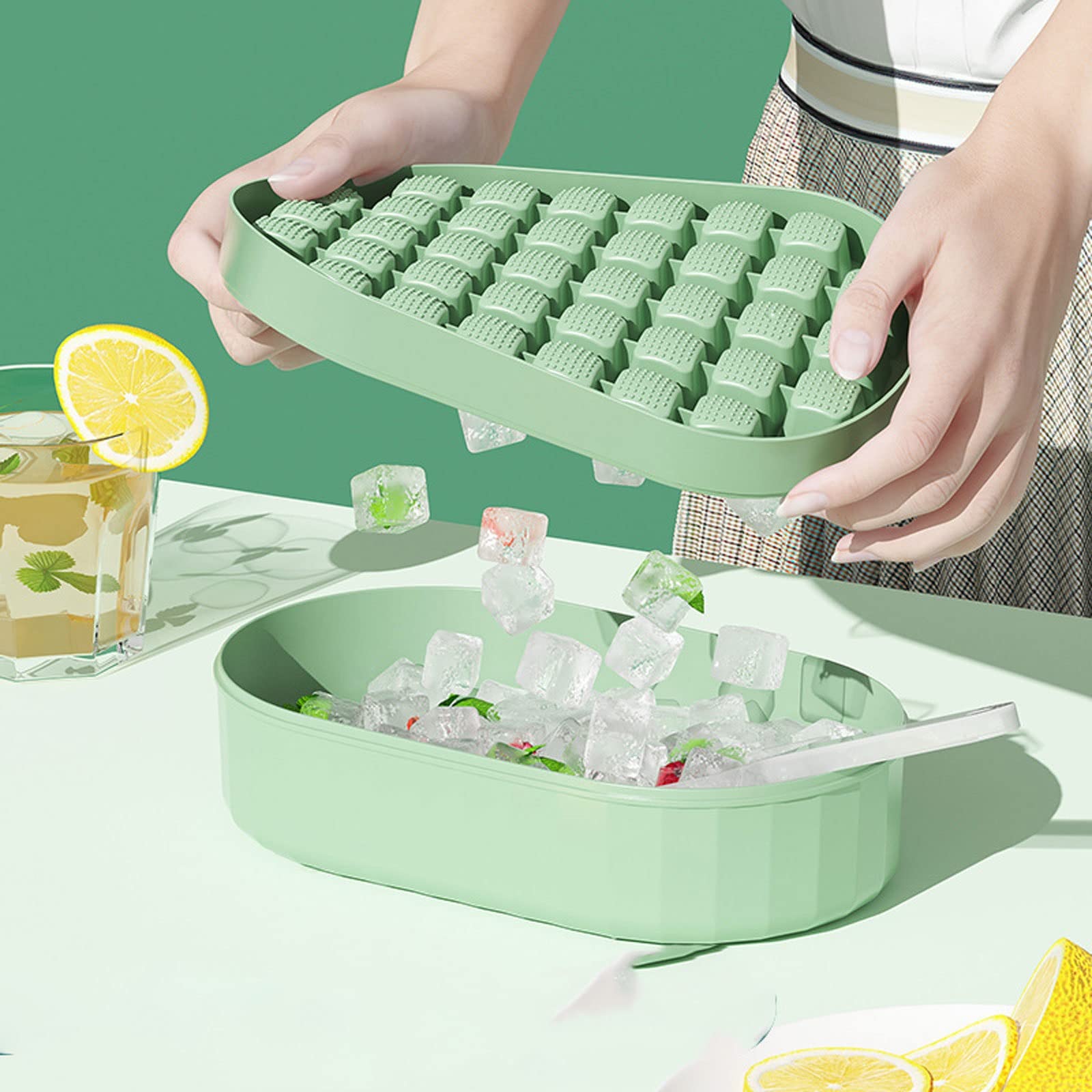JINGYAN Bacs à glaçons Ice Cube Mold Maker Tray Household Storage Ice-making Box with Lid Cream Party Cocktail Cold Drink