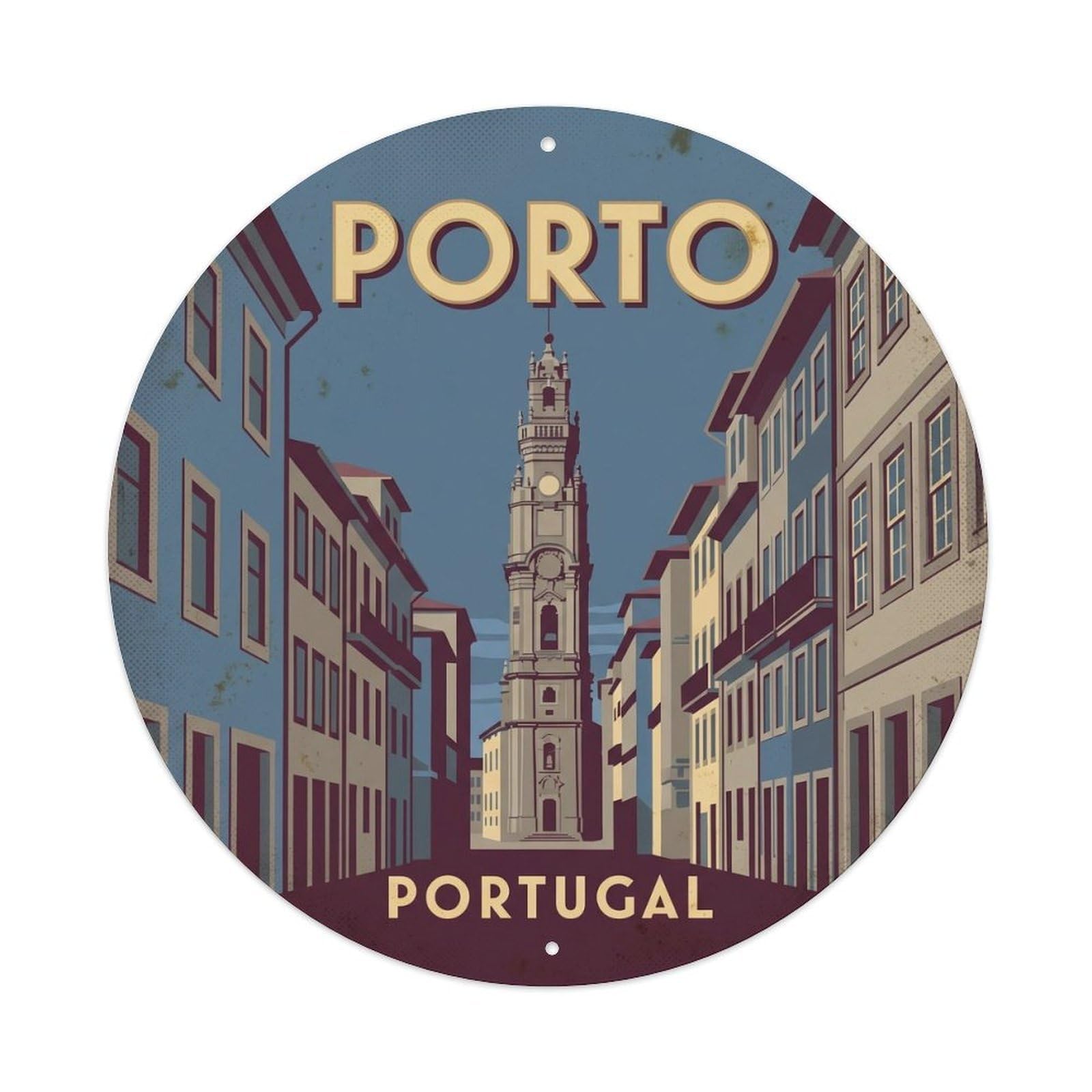 Olhnbad Style Portugal Clerigos Tower Landmark Travel Heritage Metal Tin Sign