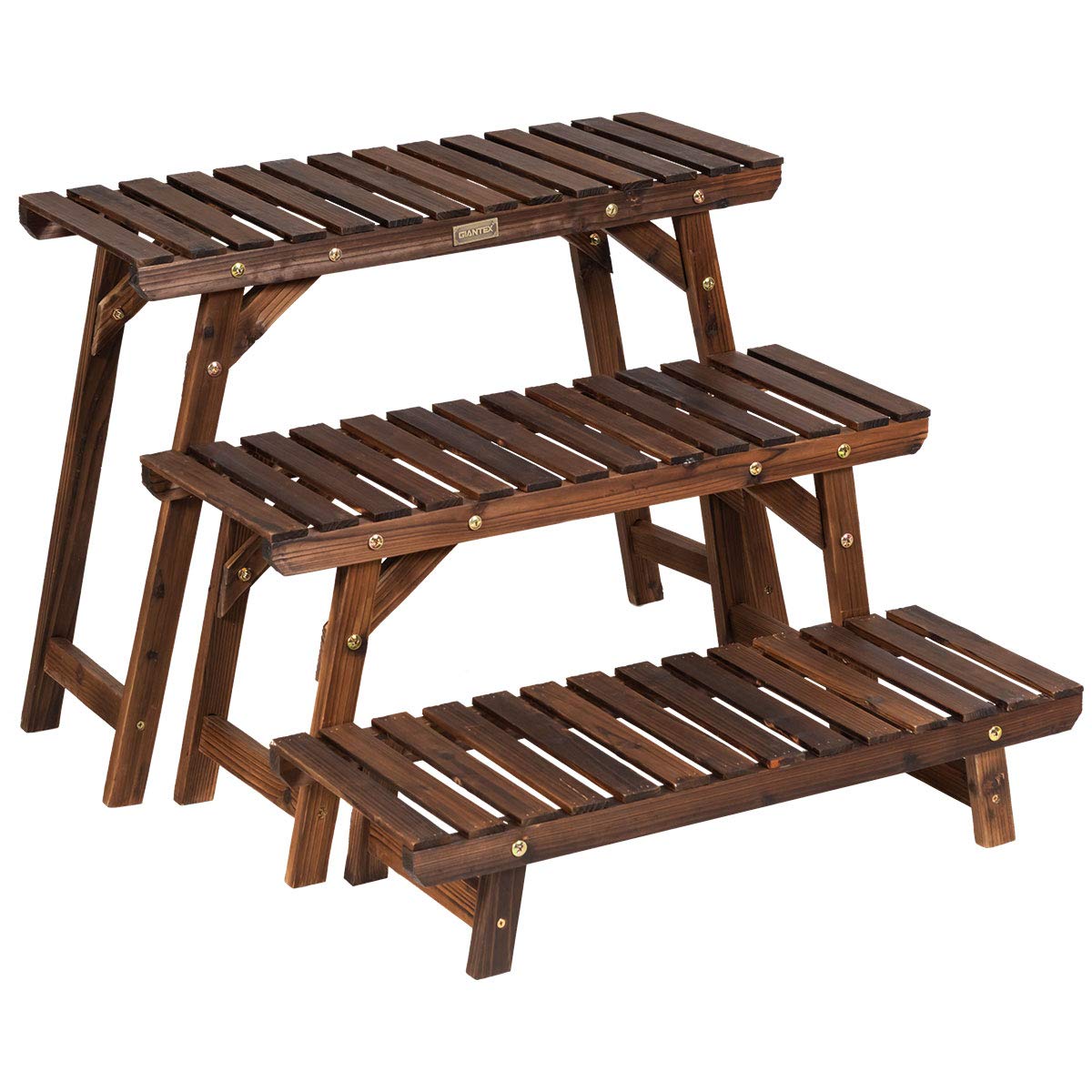 RELAX4LIFE Lot de 3 Étagères en Bois Carbonisée pour Plantes | Lot de 3 Supports de Pots de Fleurs, Charge Max 30 KG pour Balcon, Terrasse, Salon, Jardin