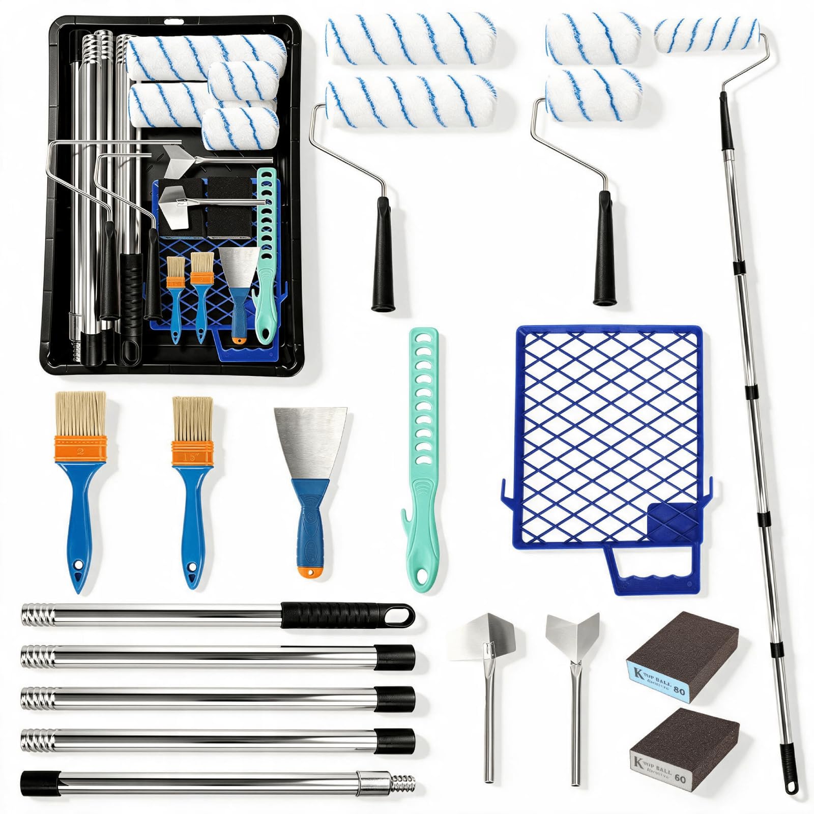 Qivine Paint Roller Set, 21Pcs Roller Sets for Painting - 2M Extension Pole